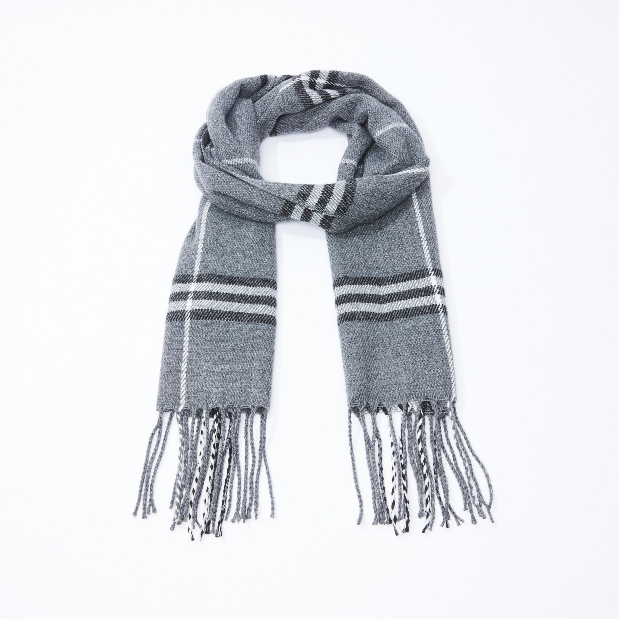 Textured Chequered Scarf with Fringes-men-scarvesandgloves-image-1