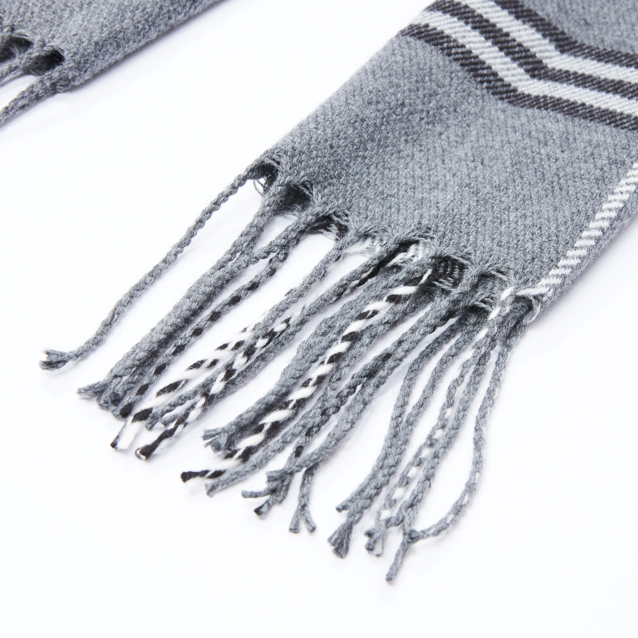 Textured Chequered Scarf with Fringes-men-scarvesandgloves-image-2
