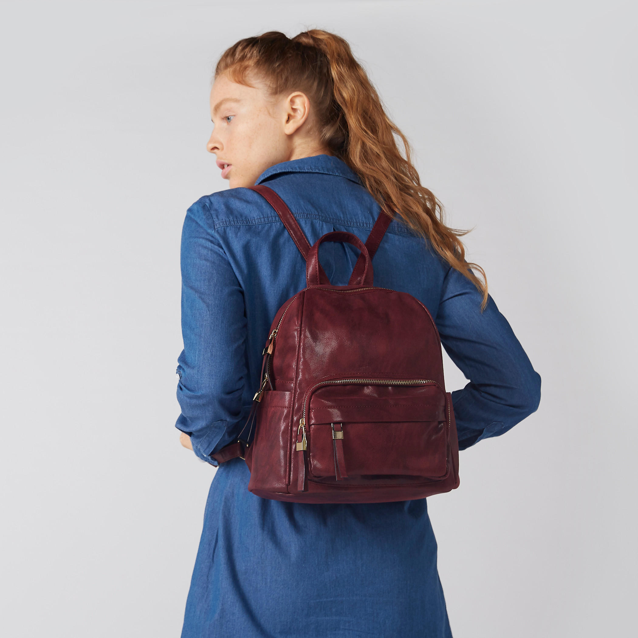 Textured Backpack with Zip Closure and Adjustable Straps-women-bagsandwallets-handbags-image-2