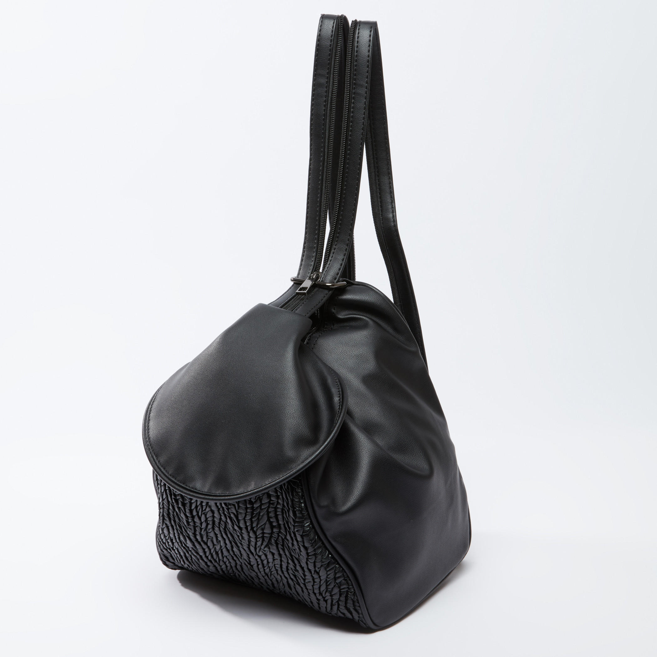 Textured 2-in-1 Handbag with Flap and Shoulder Straps-women-bagsandwallets-handbags-image-3