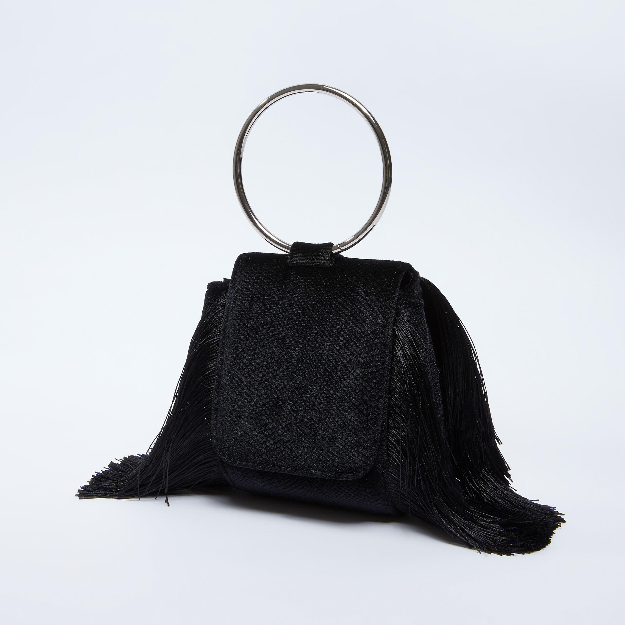 Textured Handbag with Fringes and Metallic Chain-women-bagsandwallets-handbags-image-1