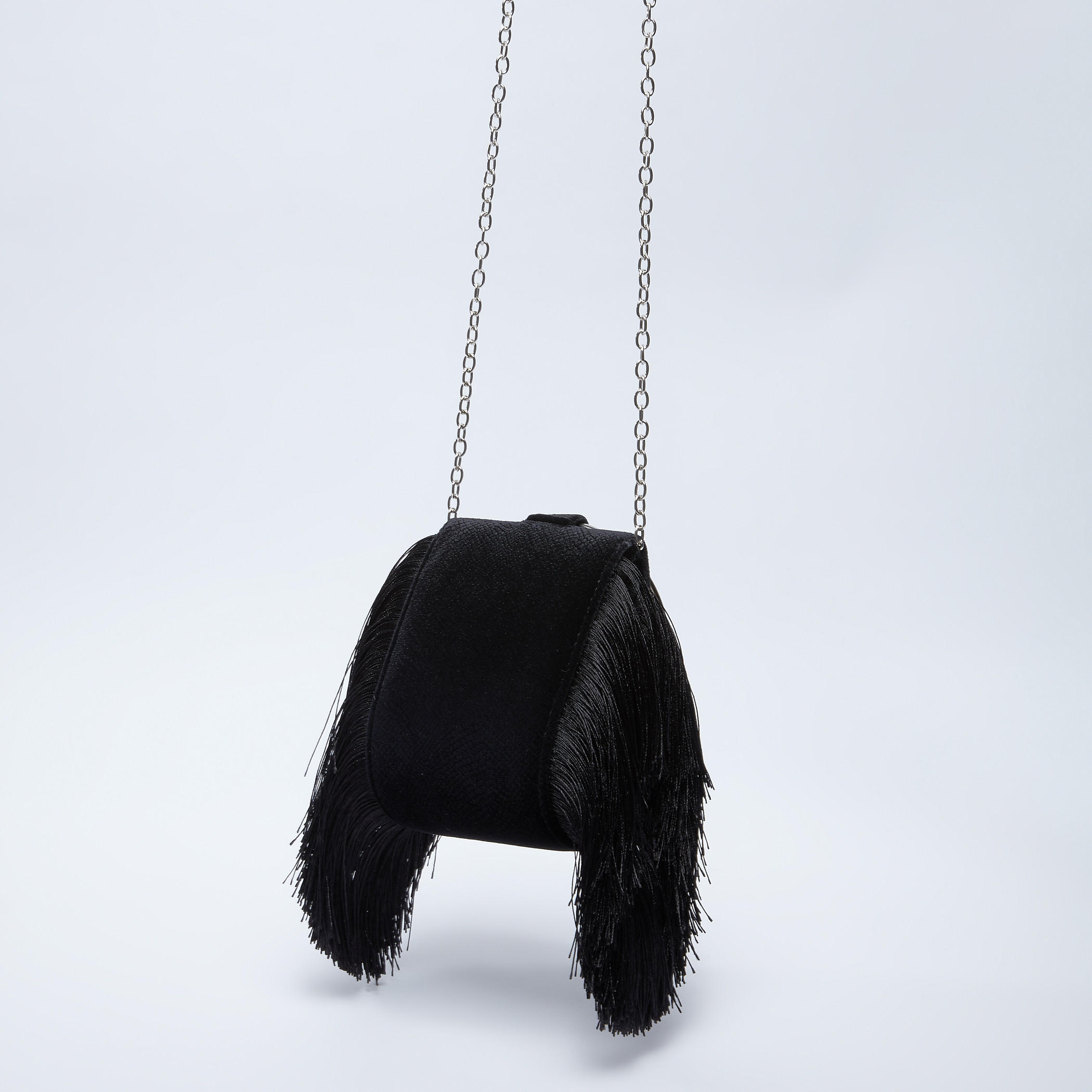 Textured Handbag with Fringes and Metallic Chain-women-bagsandwallets-handbags-image-2
