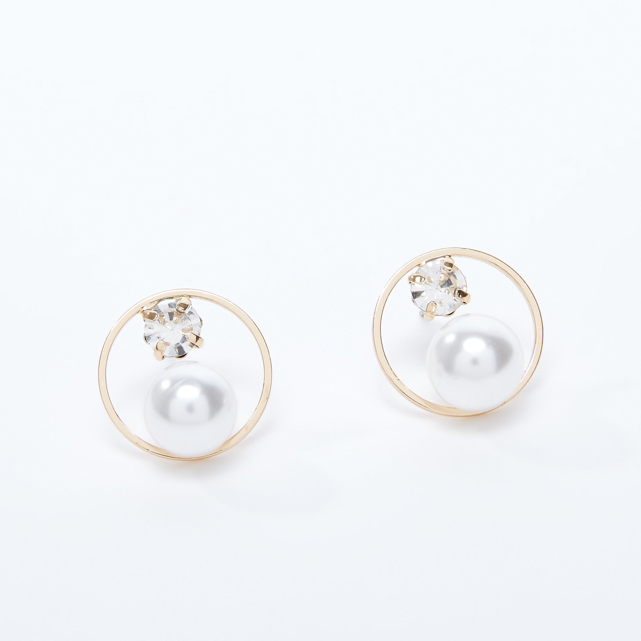Studded and Pearl Detail Earrings with Pushback Closure-women-watchesandjewellery-jewellery-earrings-image-1