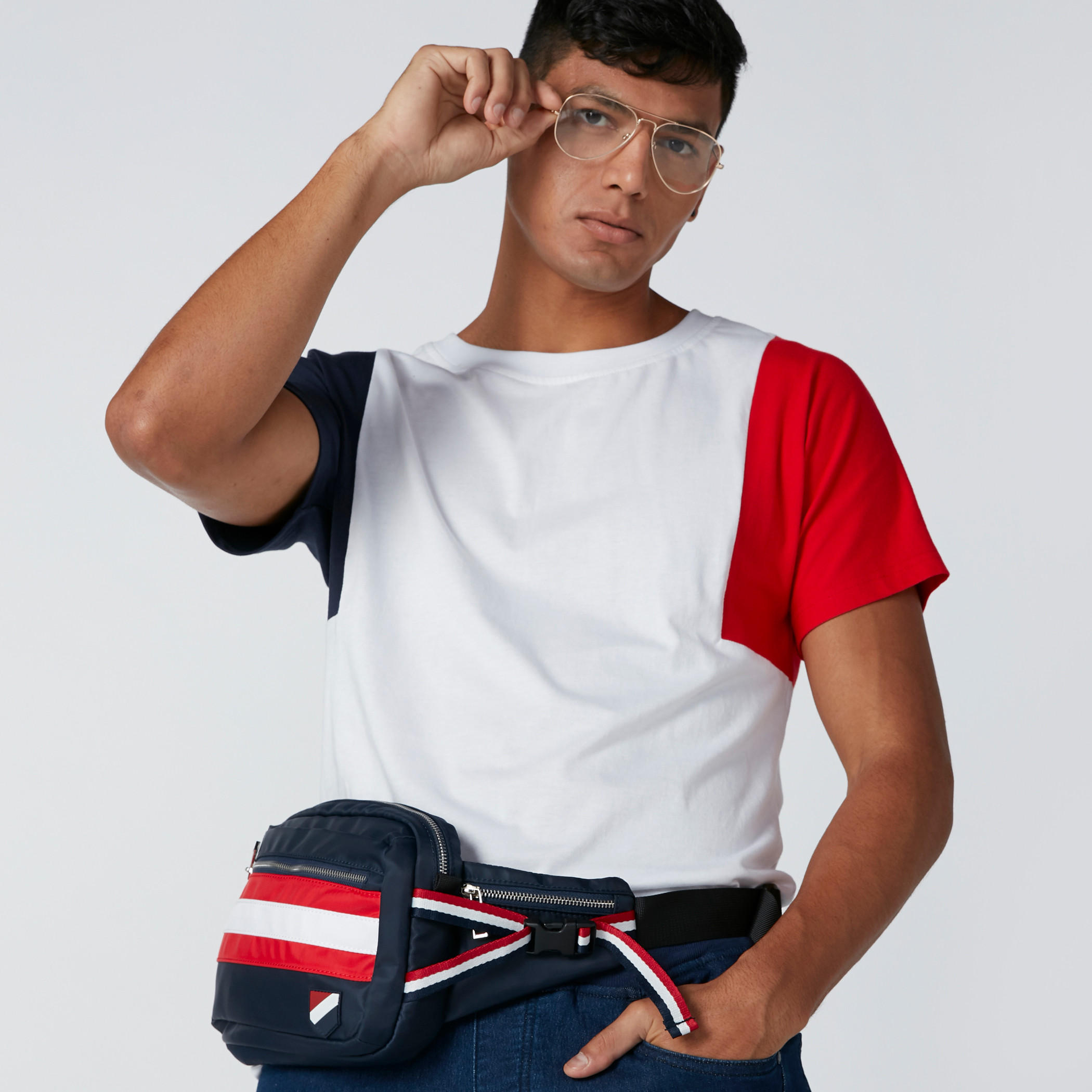 Striped Fanny Pack with Zip Closure-men-bags-image-2