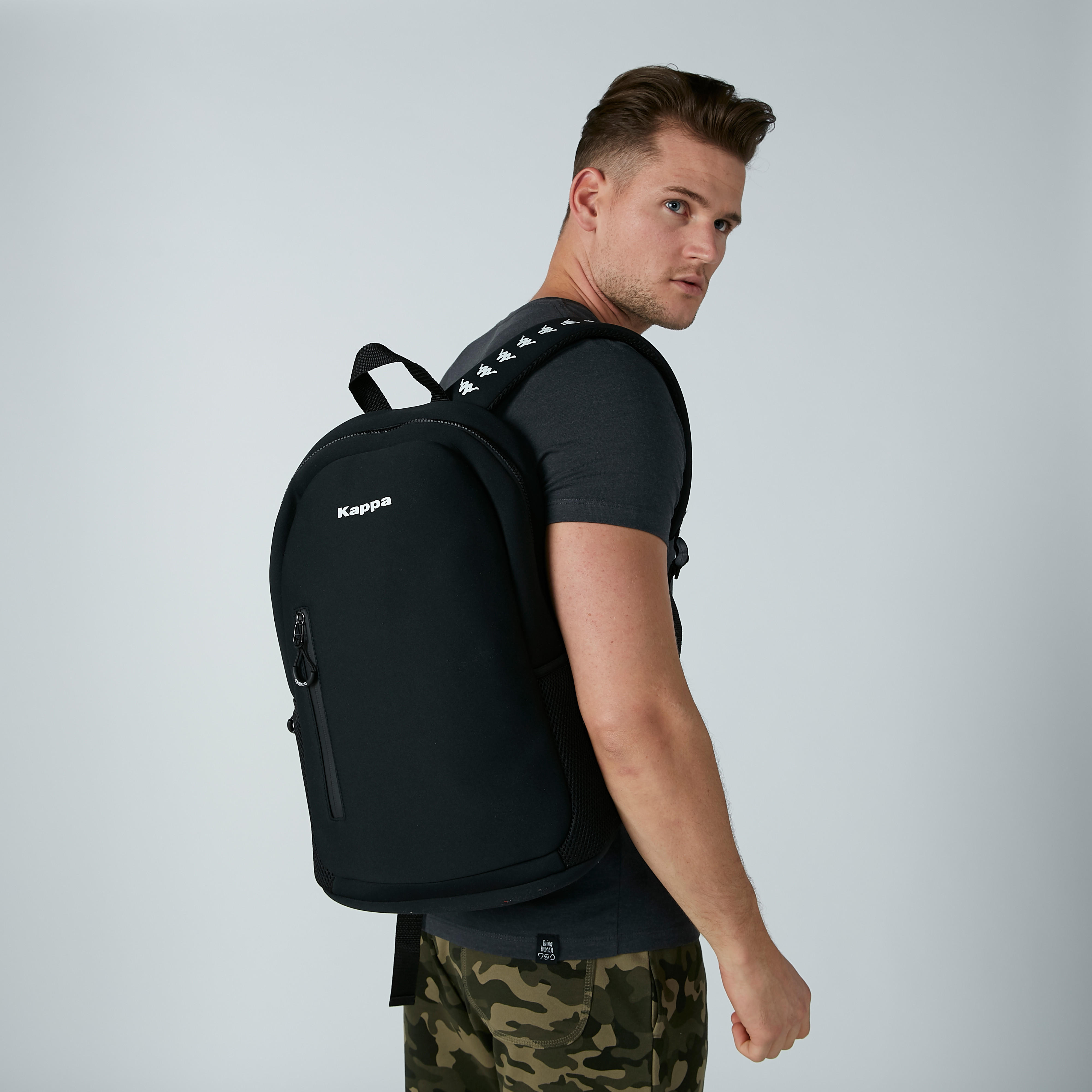 Kappa Plain Backpack with Zip Closure and Printed Backstraps-men-bags-image-2