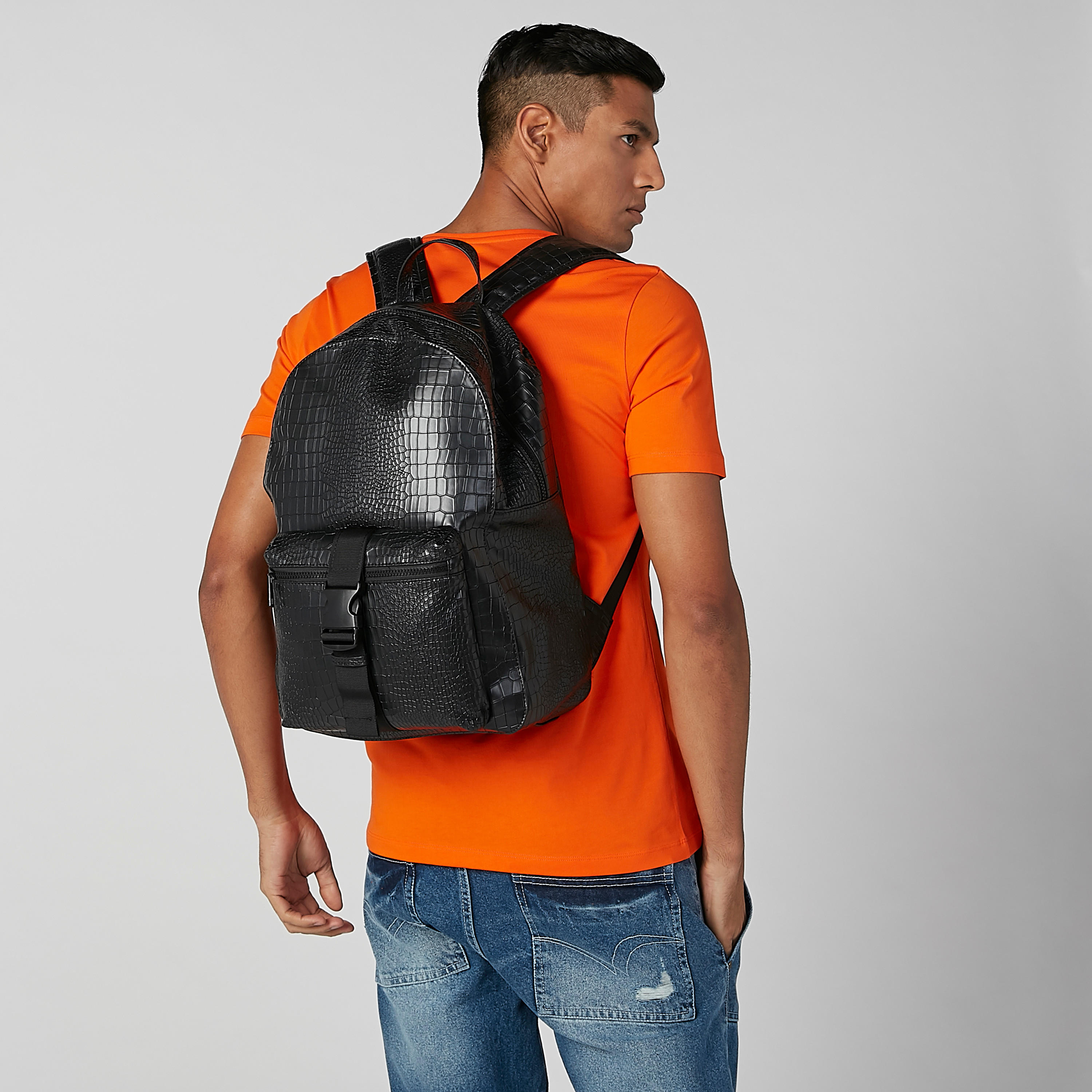 Textured Backpack with Adjustable Shoulder Straps and Top Handle-men-bags-image-2