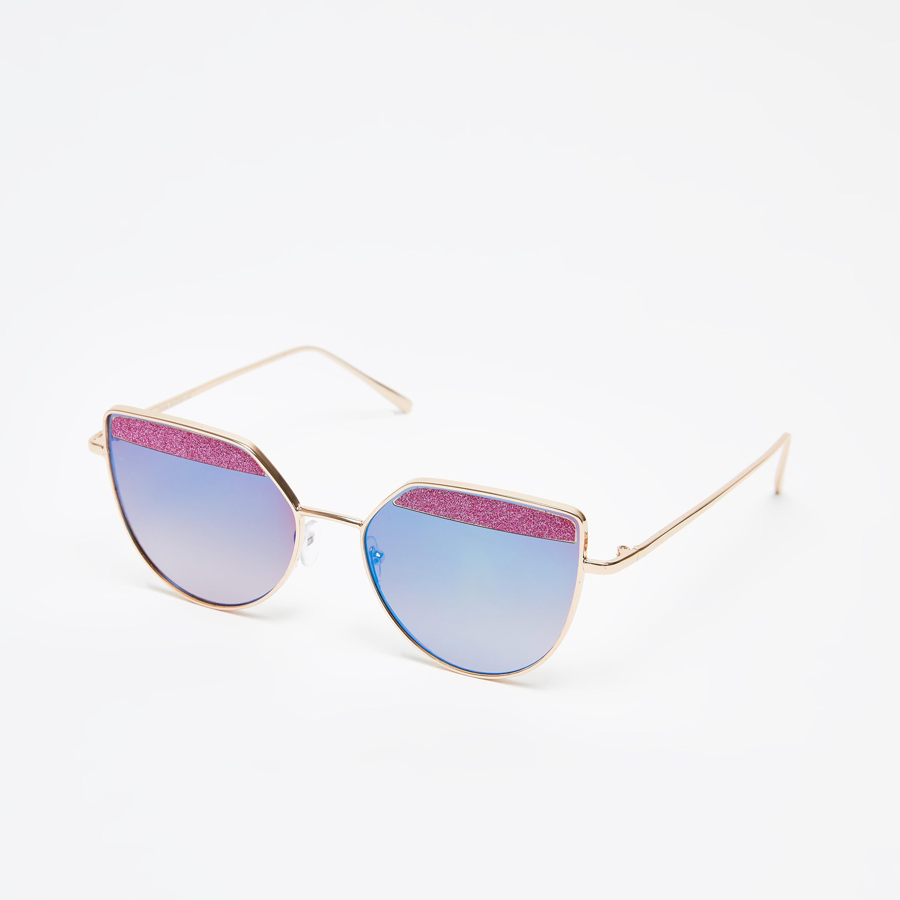 نظارة شمسّية عين قطة بارزة الملمس بإطار كامل ووسادات أنف-women-sunglasses-image-1