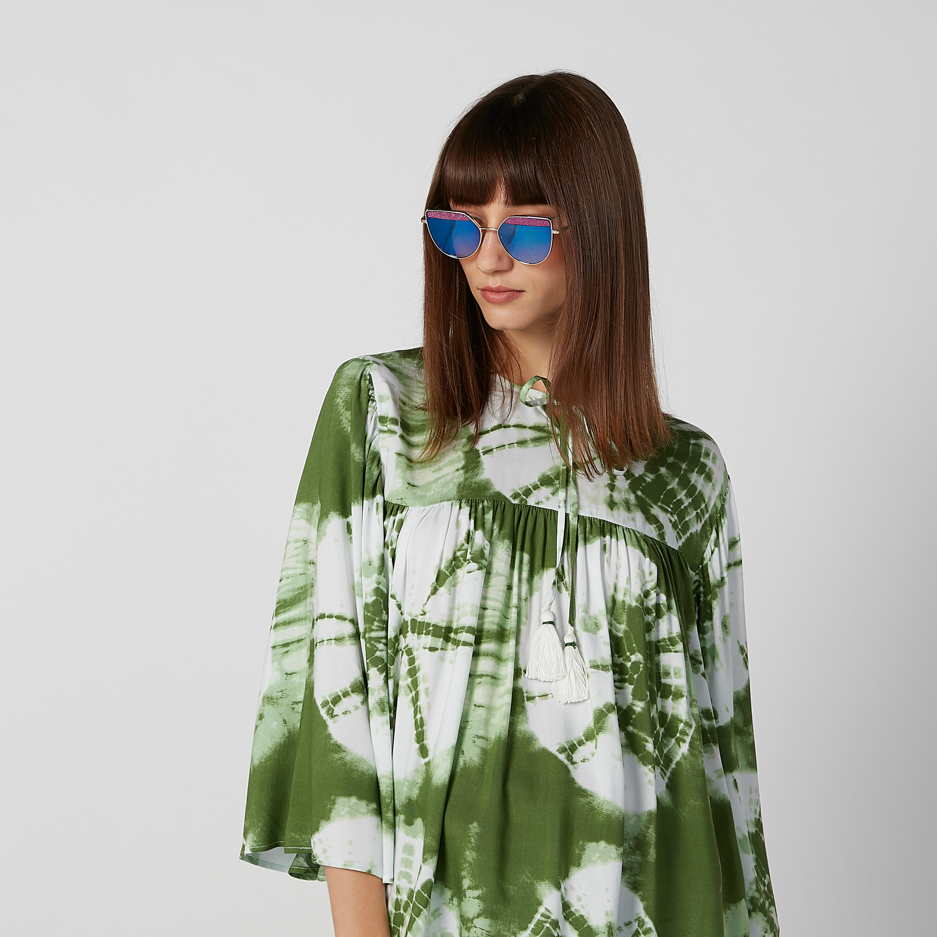 نظارة شمسّية عين قطة بارزة الملمس بإطار كامل ووسادات أنف-women-sunglasses-image-2