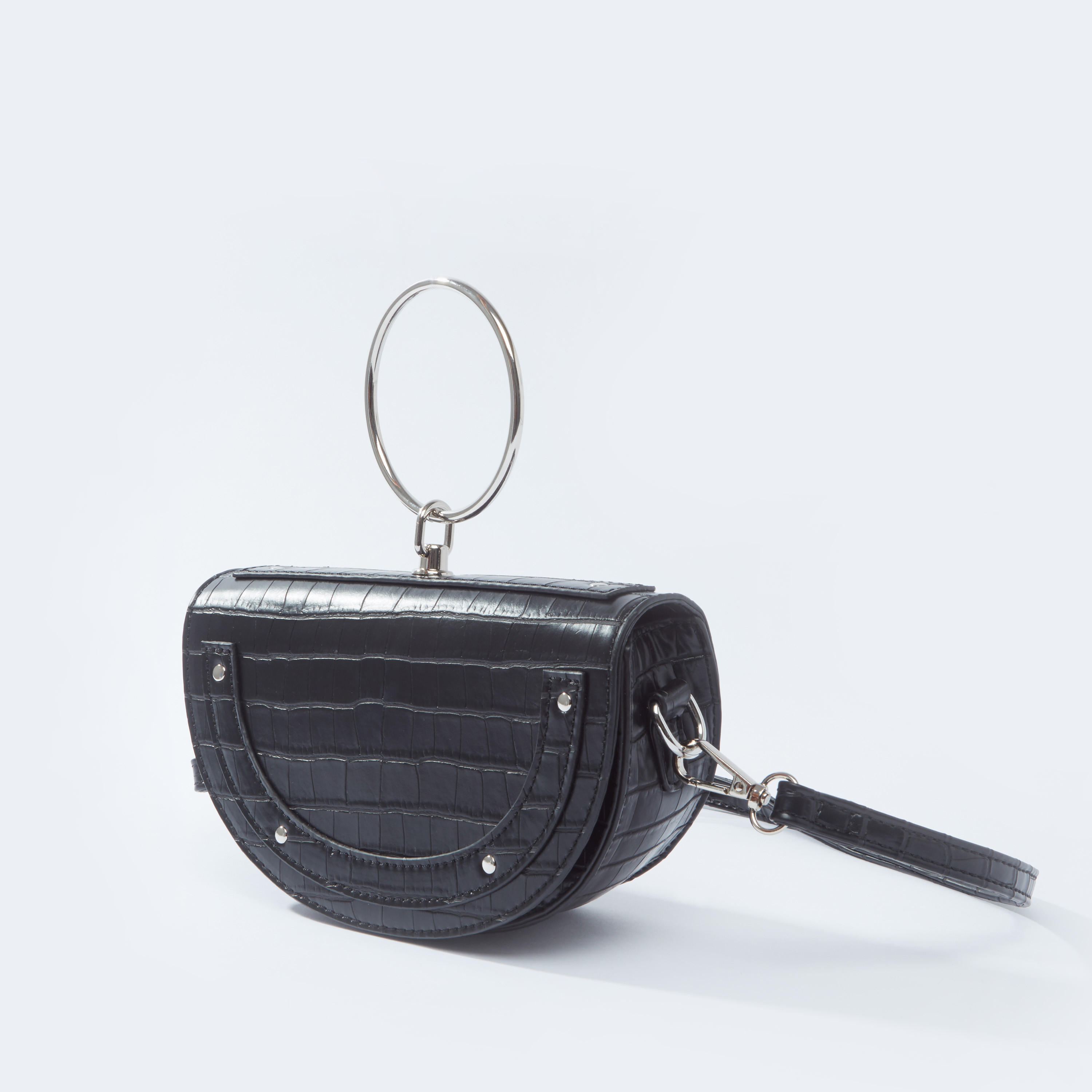 Textured Satchel Bag with Magnetic Snap Closure and Detachable Strap-women-bagsandwallets-handbags-image-1