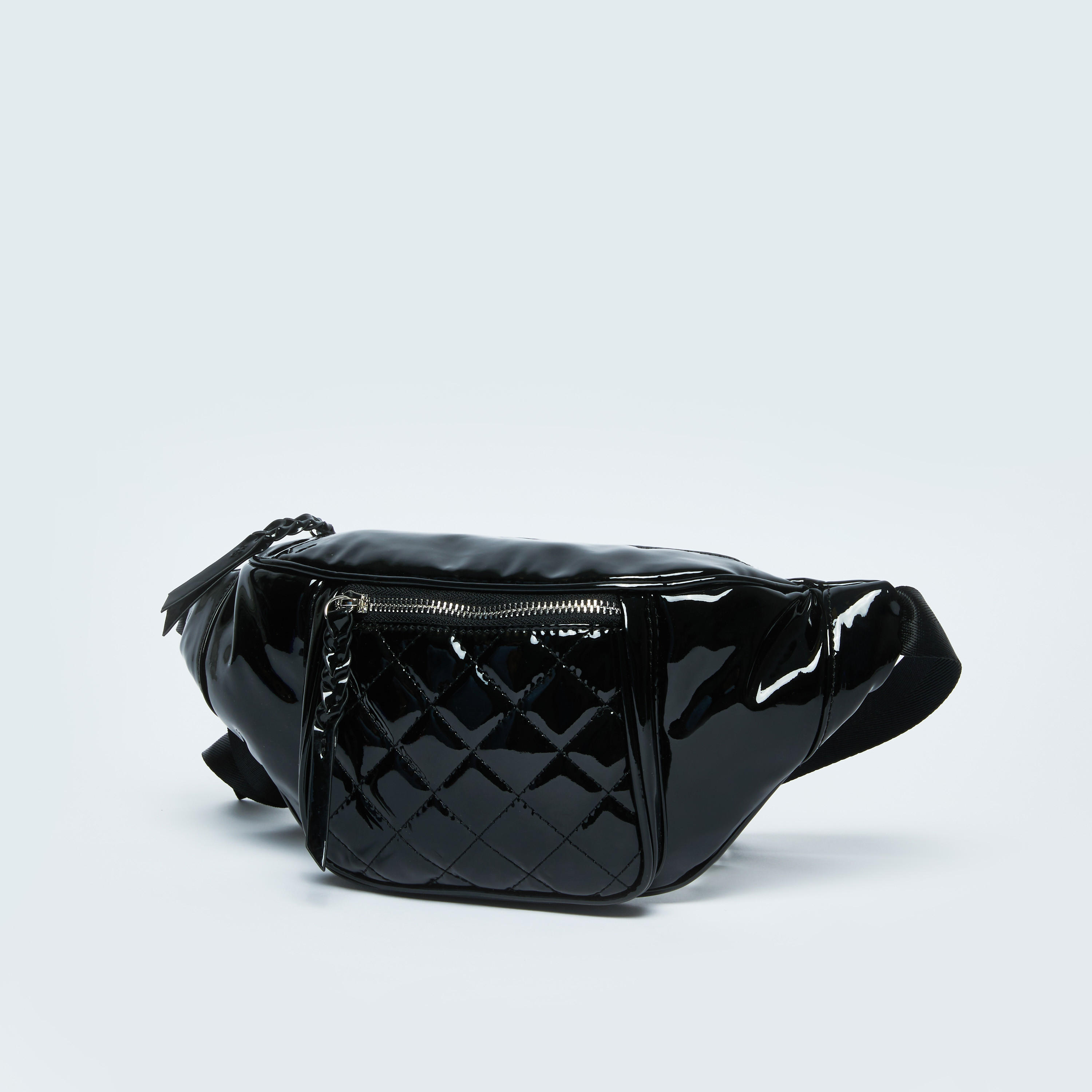 حقيبة خصر سادة لامعة بحزام قابل للتعديل وإبزيم إغلاق-women-bagsandwallets-handbags-image-4