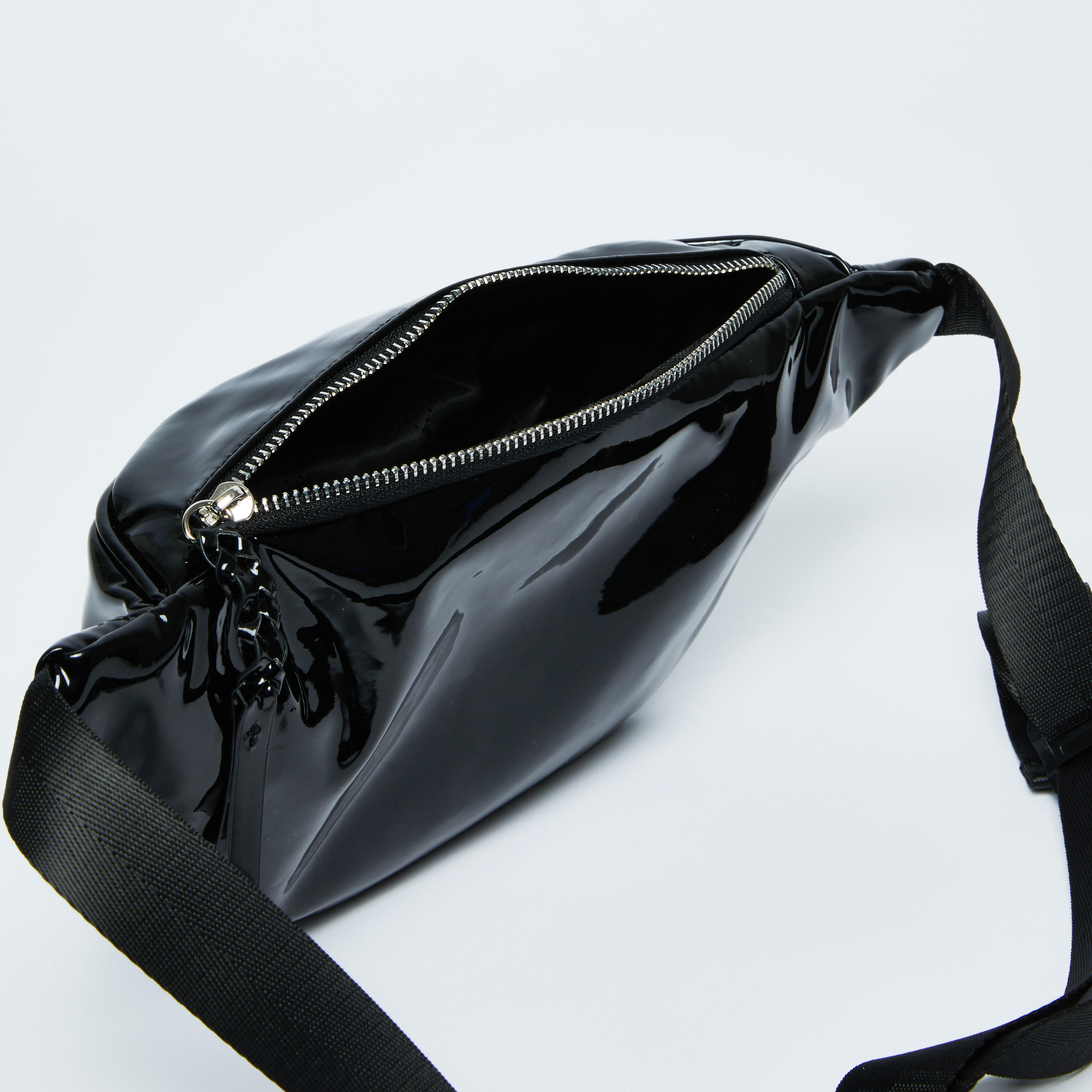 حقيبة خصر سادة لامعة بحزام قابل للتعديل وإبزيم إغلاق-women-bagsandwallets-handbags-image-1