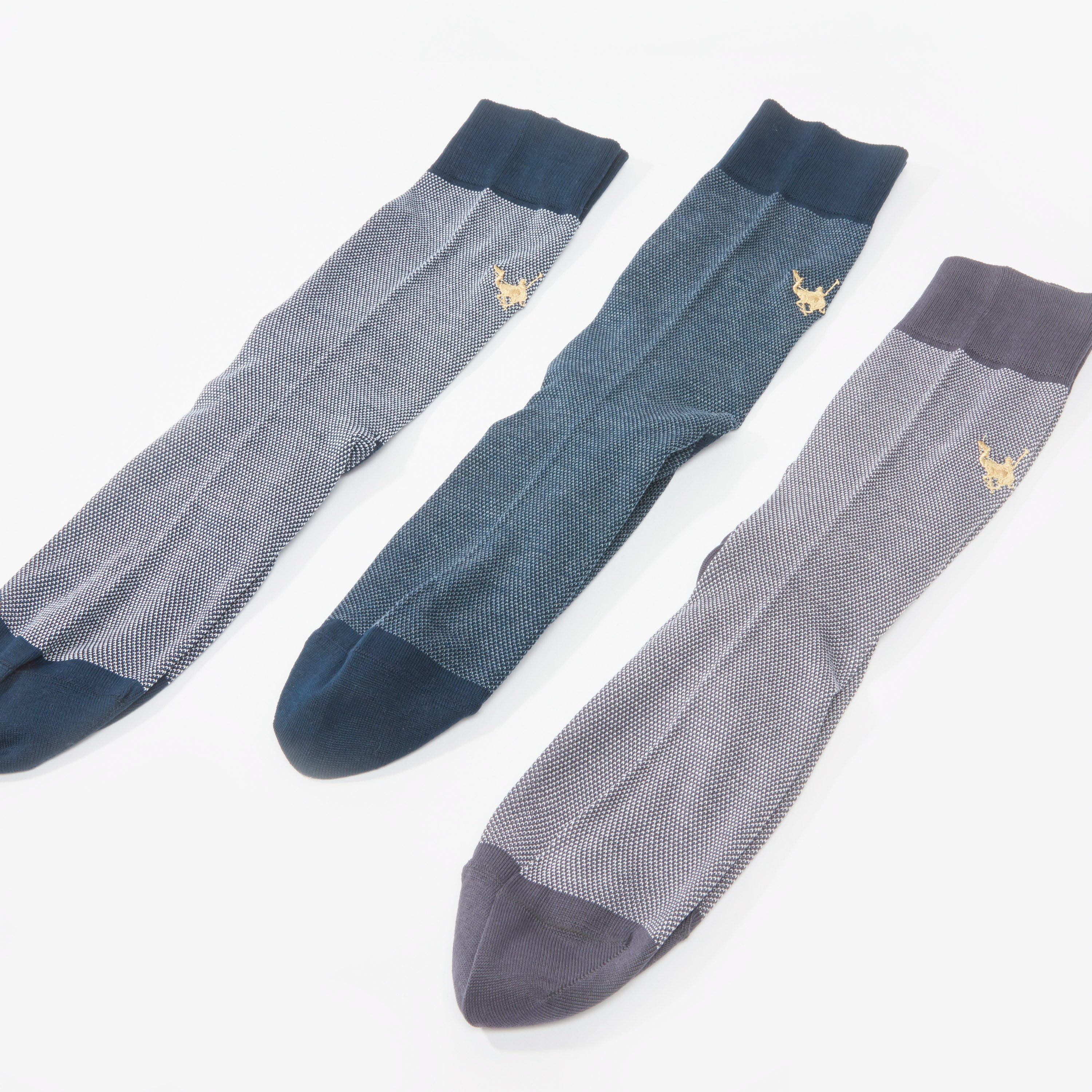 جوارب متنوعة بطول ربلة الساق بحوّاف مضلّعة - طقم من 3 أزواج-men-socks-image-3