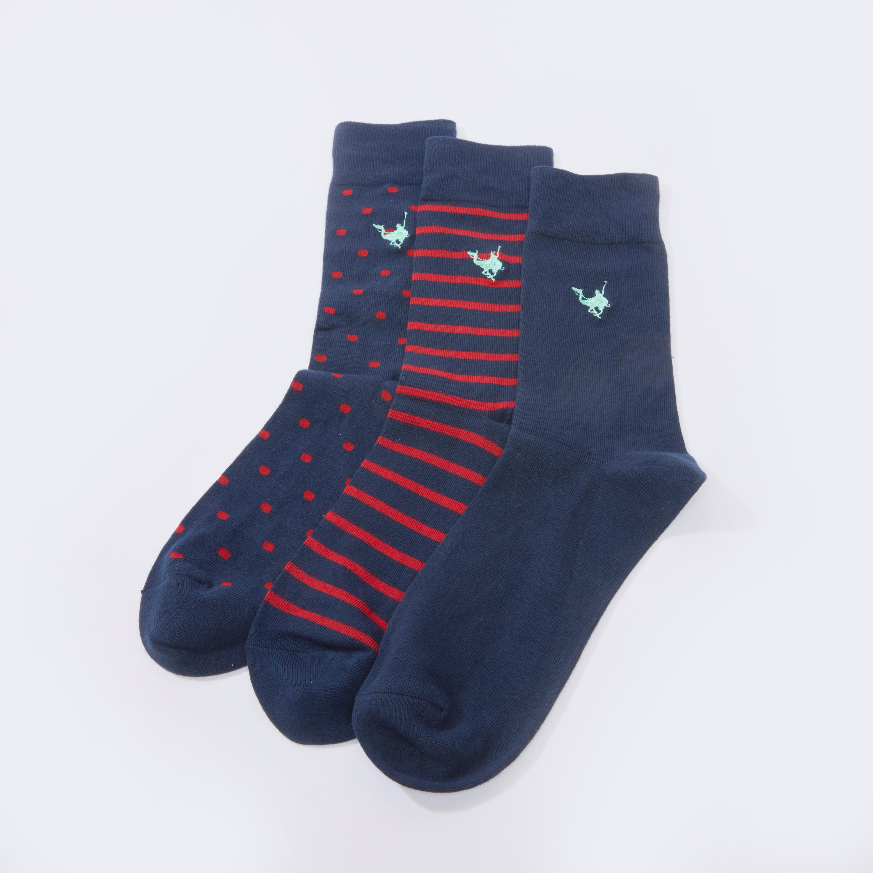 جوارب متنوعة بطول ربلة الساق بحوّاف مضلّعة - طقم من 3 أزواج-men-socks-image-1