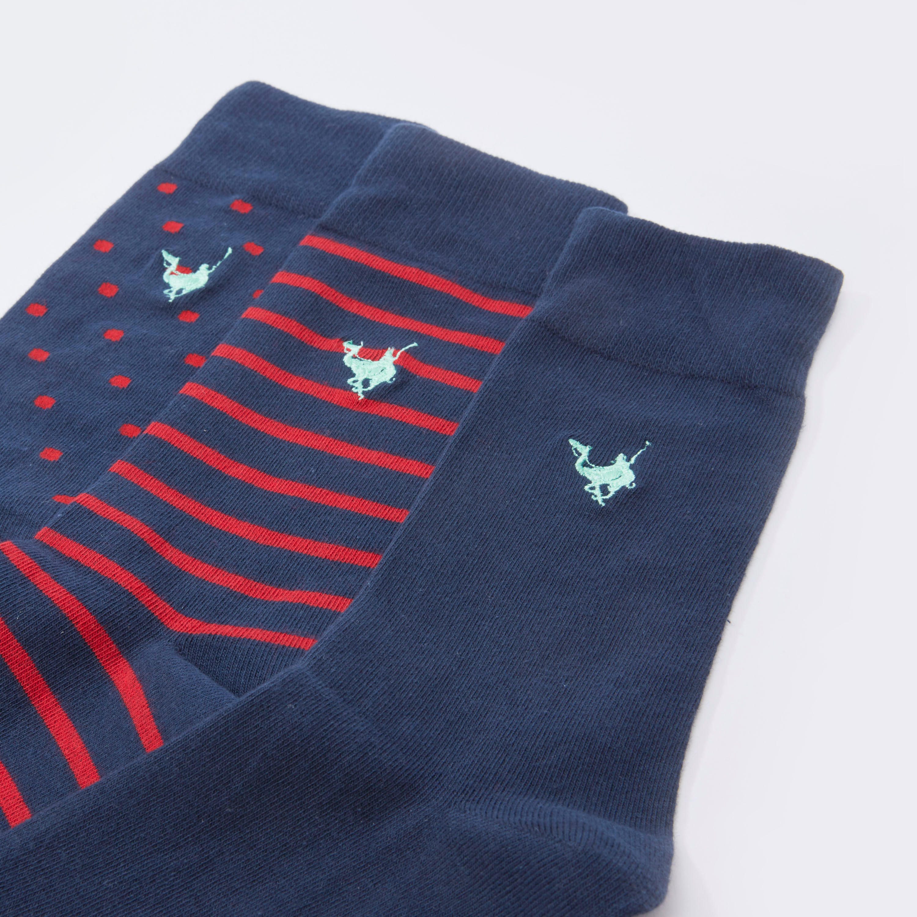 جوارب متنوعة بطول ربلة الساق بحوّاف مضلّعة - طقم من 3 أزواج-men-socks-image-2