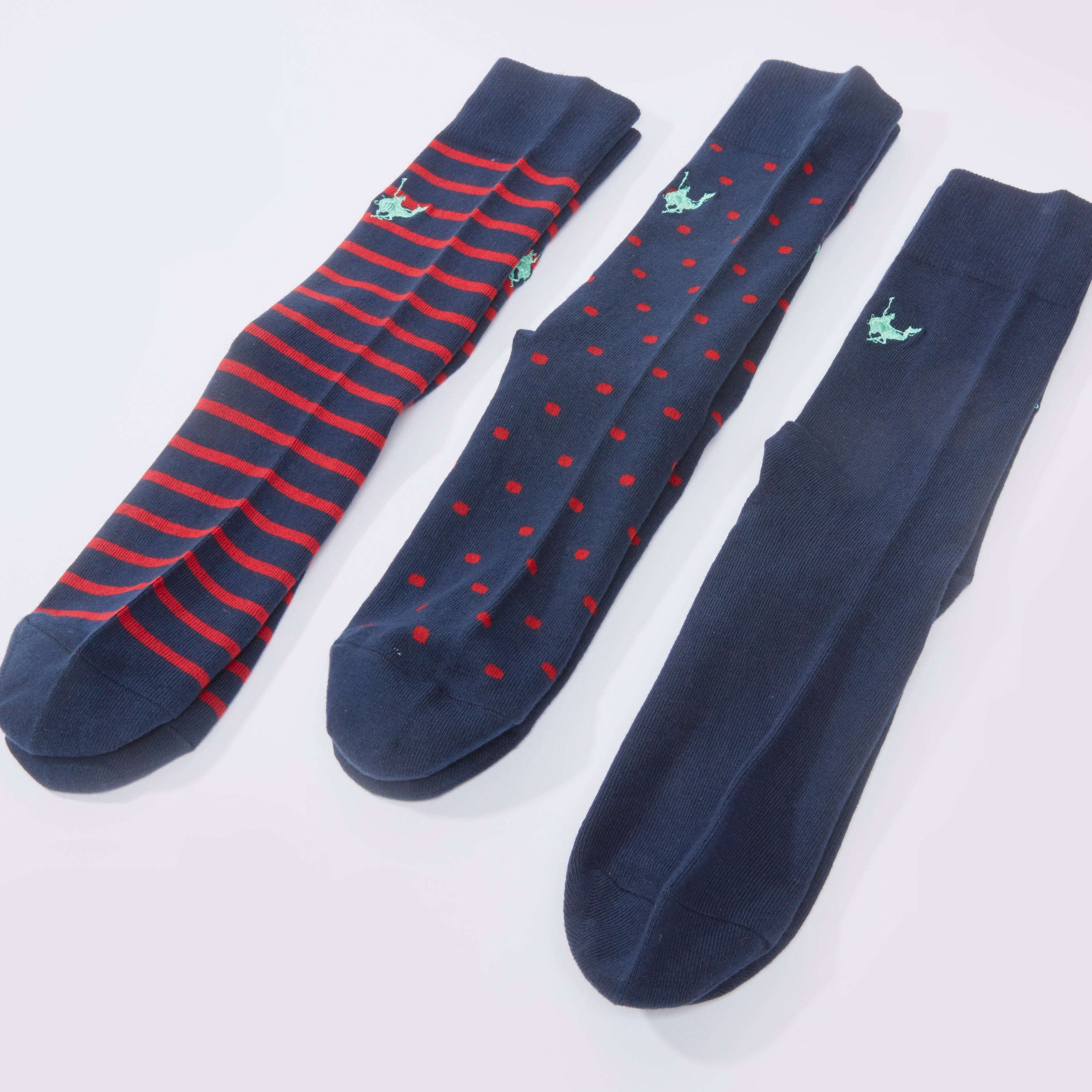 جوارب متنوعة بطول ربلة الساق بحوّاف مضلّعة - طقم من 3 أزواج-men-socks-image-3