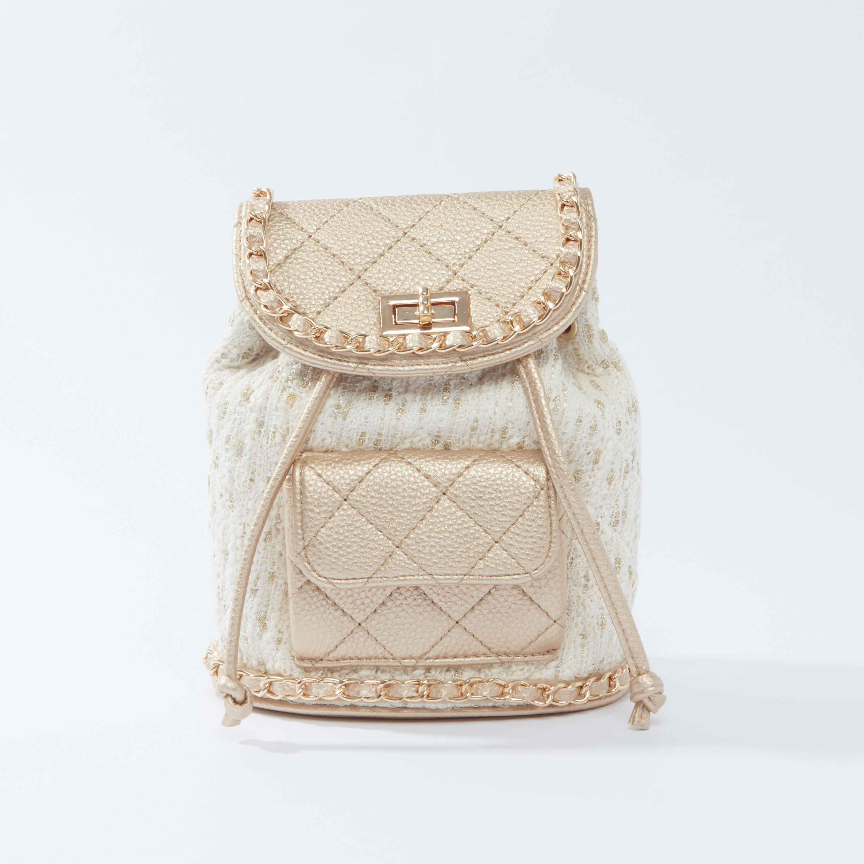 Textured Backpack with Twist Lock and Metallic Chain-women-bagsandwallets-handbags-image-1