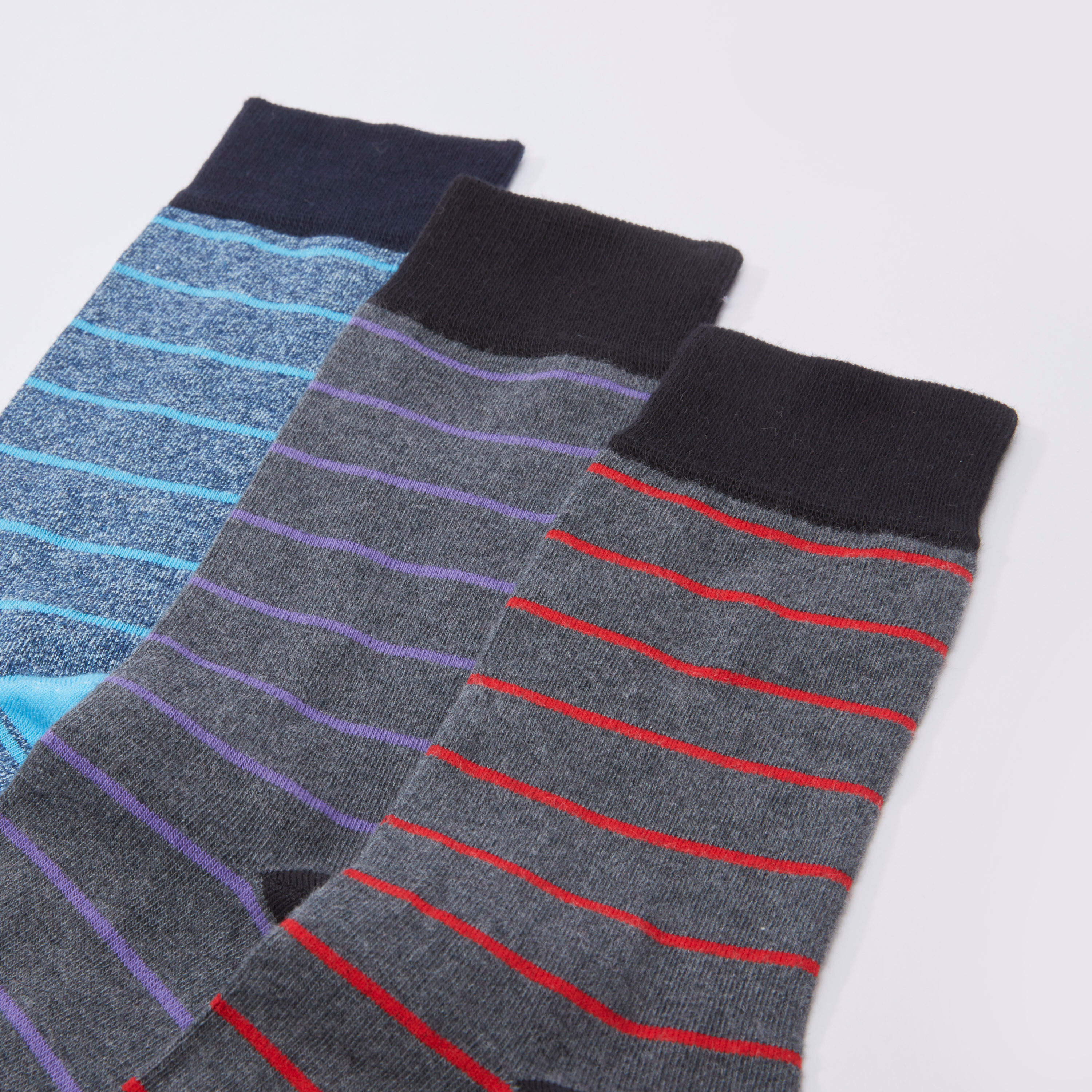 Set of 3 - Striped Crew Length Socks with Cuffed Hem-men-socks-image-2