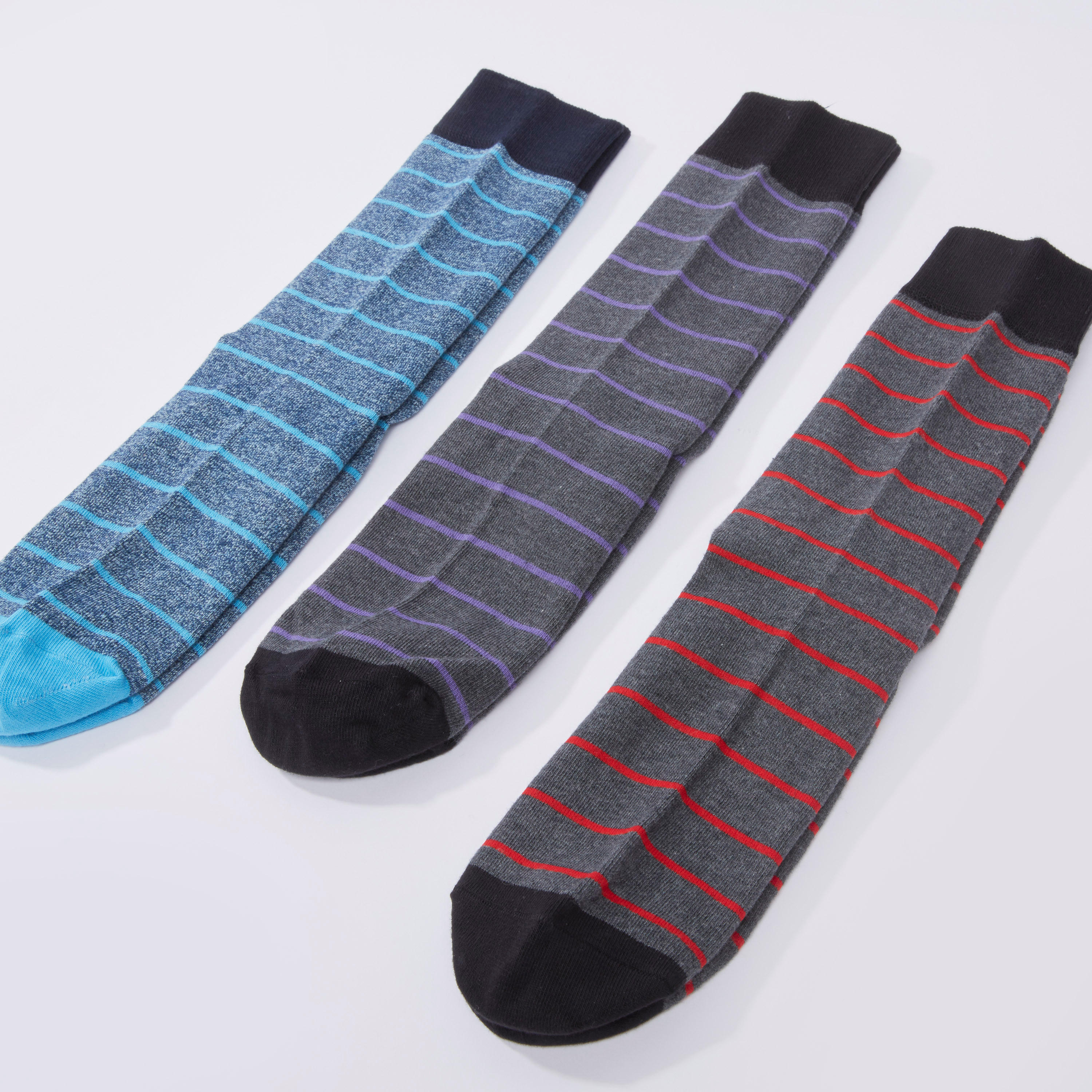 Set of 3 - Striped Crew Length Socks with Cuffed Hem-men-socks-image-3