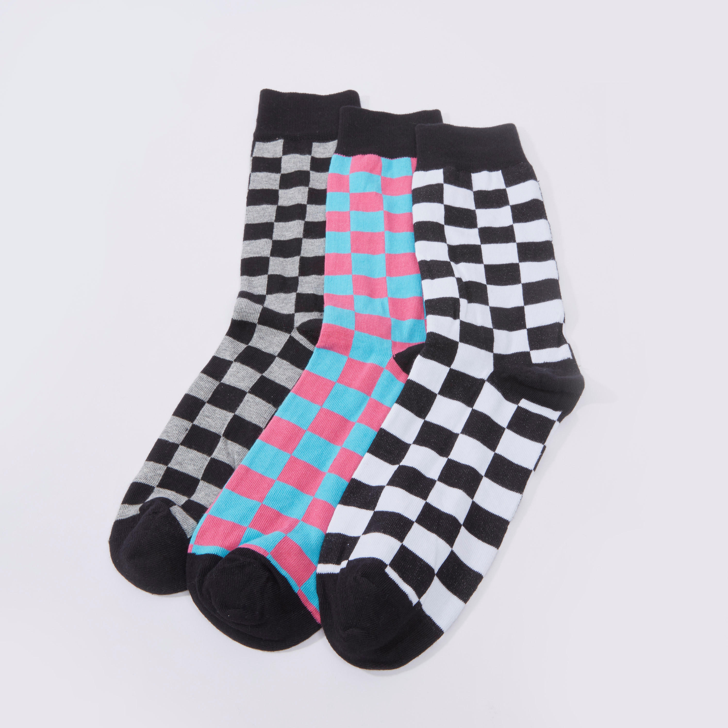 جوارب كاروهات بطول ربلة الساق بأساور مطّاطية - طقم من 3 أزواج-men-socks-image-1