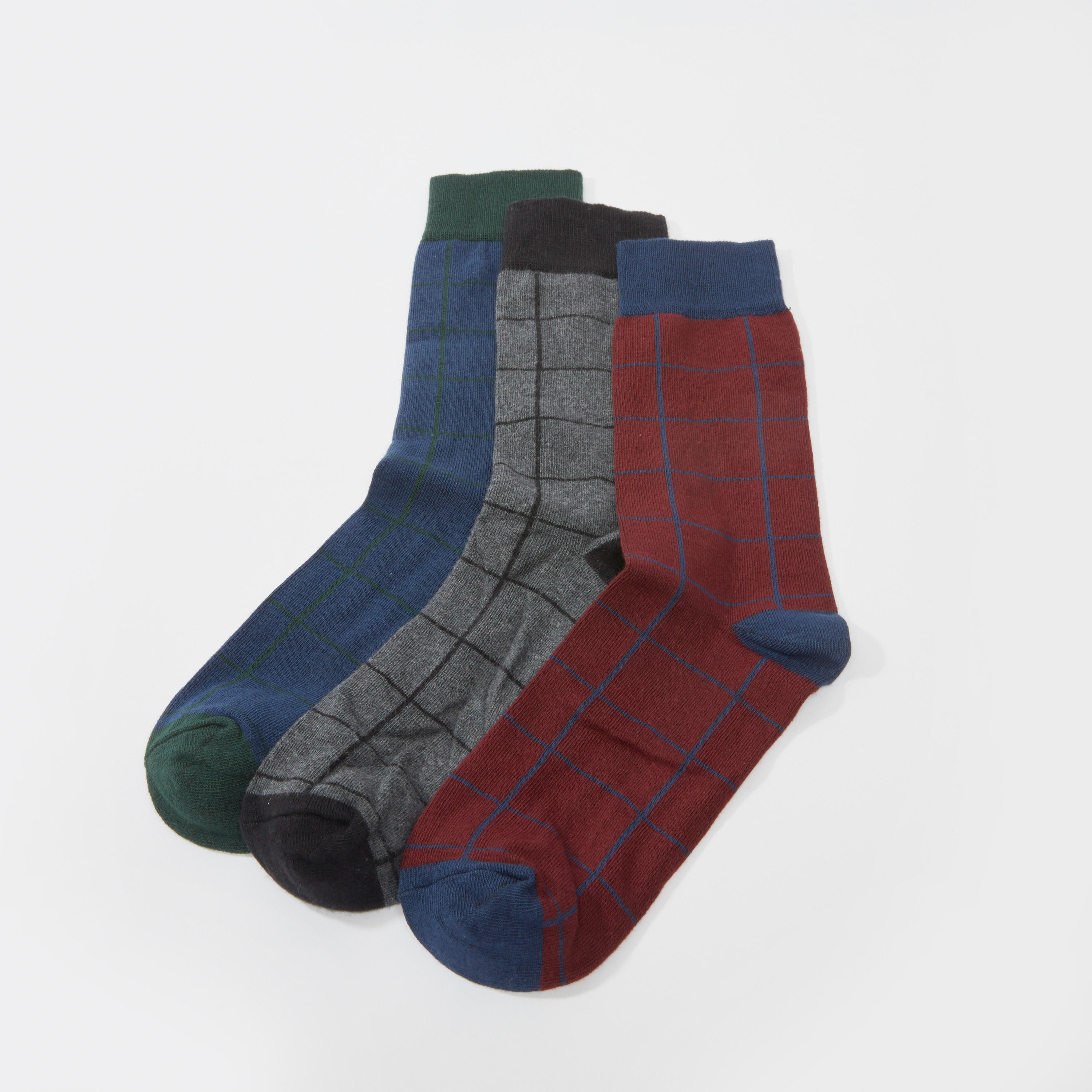 جوارب كاروهات بطول ربلة الساق بأساور مطّاطية - طقم من 3 أزواج-men-socks-image-1