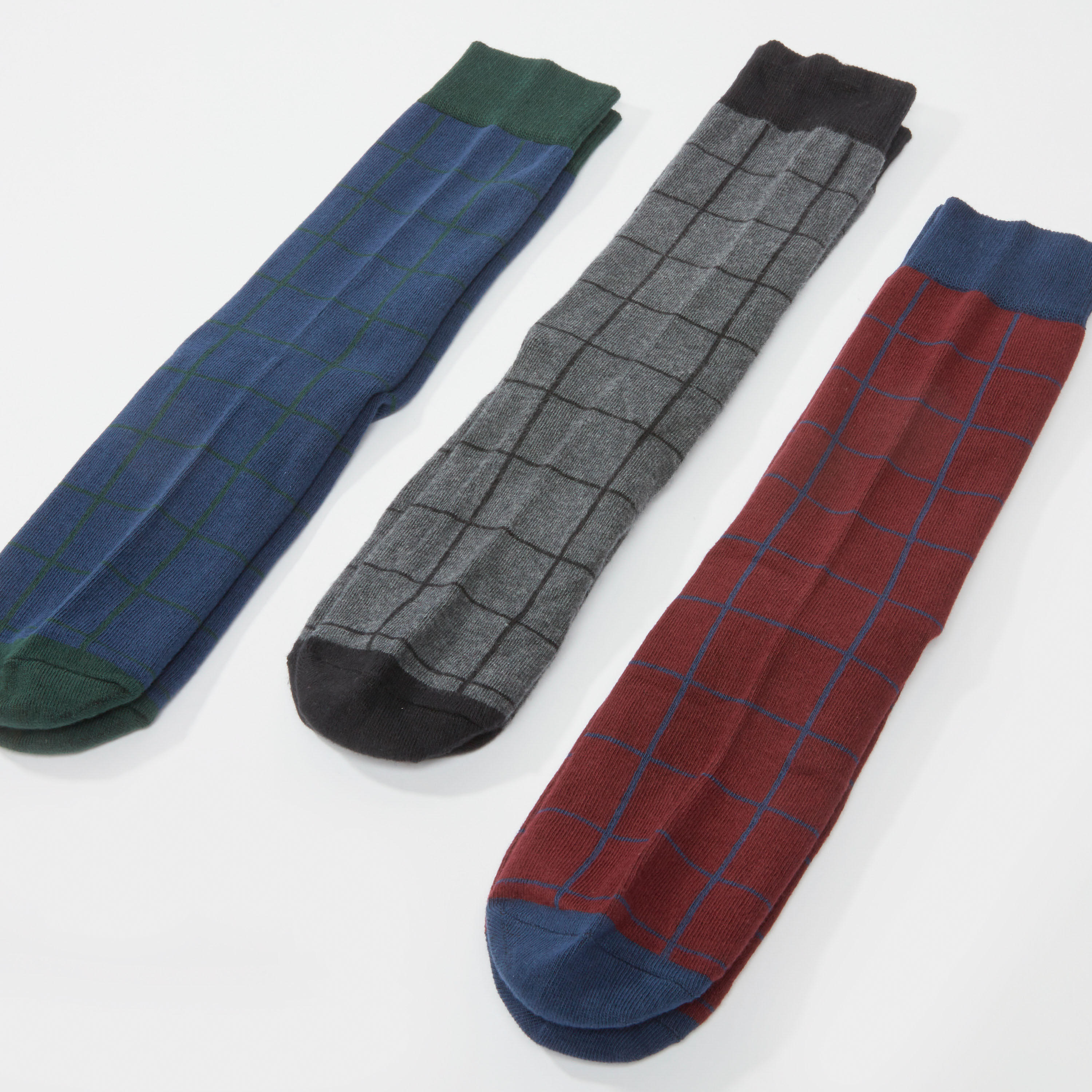 جوارب كاروهات بطول ربلة الساق بأساور مطّاطية - طقم من 3 أزواج-men-socks-image-3