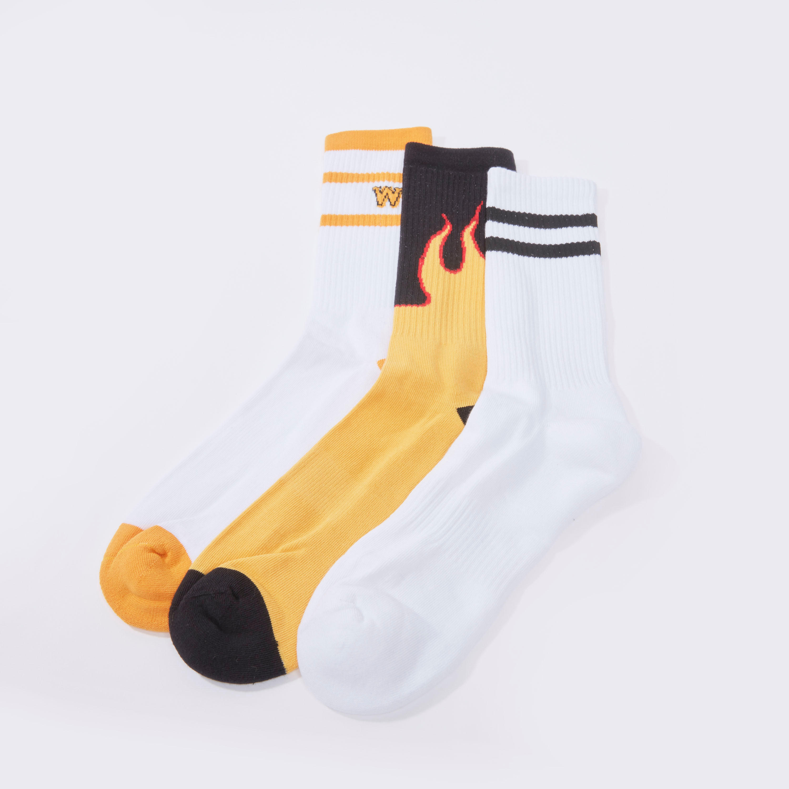 جوارب متنوعة بطول ربلة الساق بحوّاف مضلّعة - طقم من 3 أزواج-men-socks-image-1
