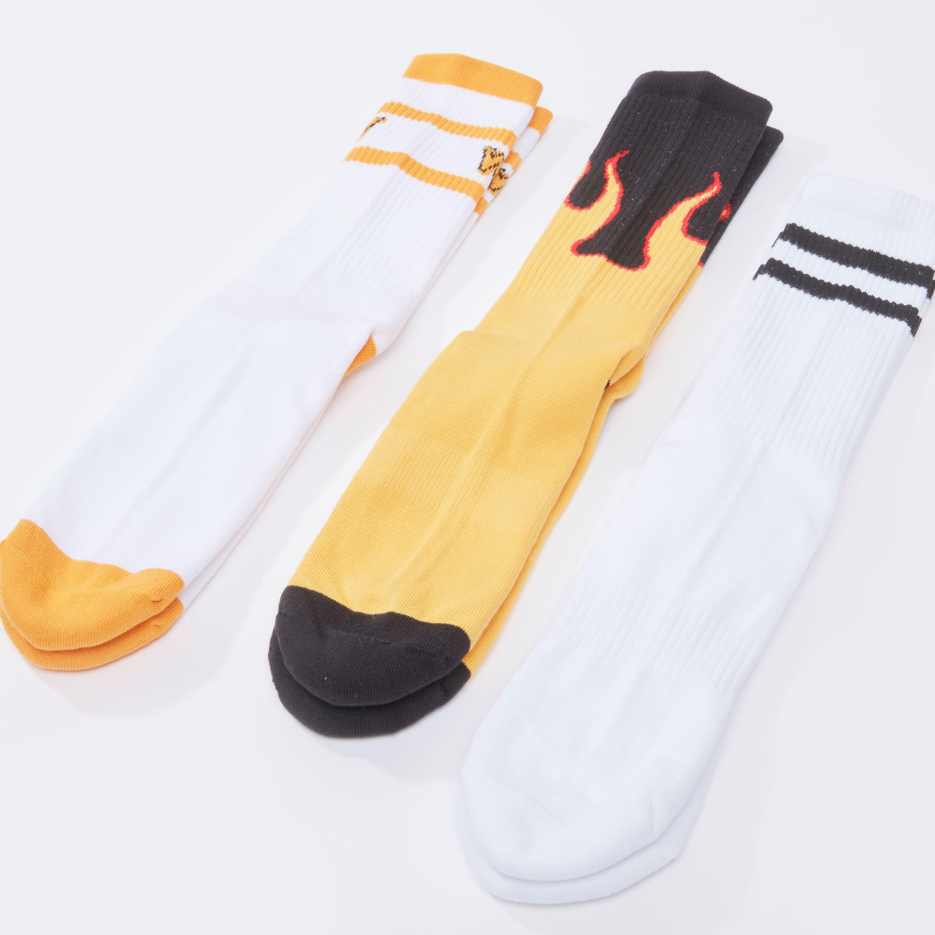 جوارب متنوعة بطول ربلة الساق بحوّاف مضلّعة - طقم من 3 أزواج-men-socks-image-3