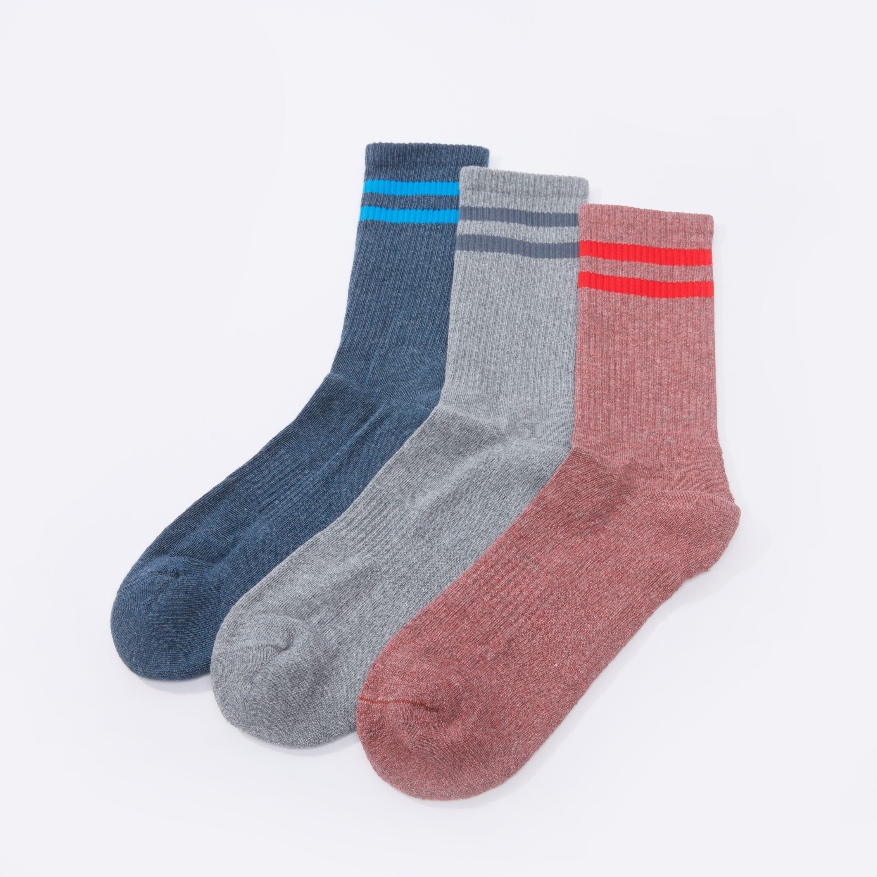 Set of 3 - Stripe Detail Crew Length Socks with Ribbed Hem-men-socks-image-1