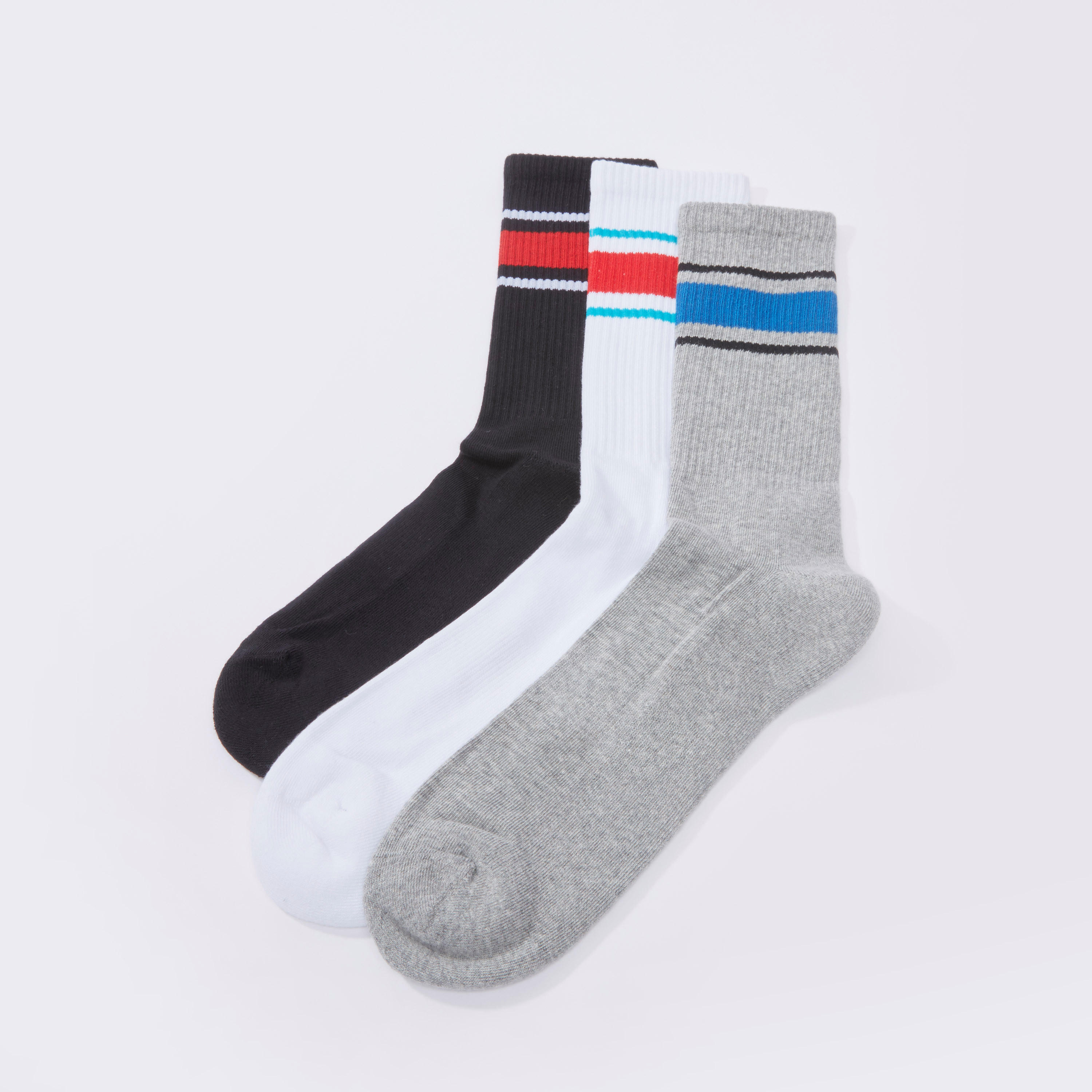 جوارب بطول ربلة الساق بحوّاف مضلّعة - طقم من 3 أزواج-men-socks-image-1