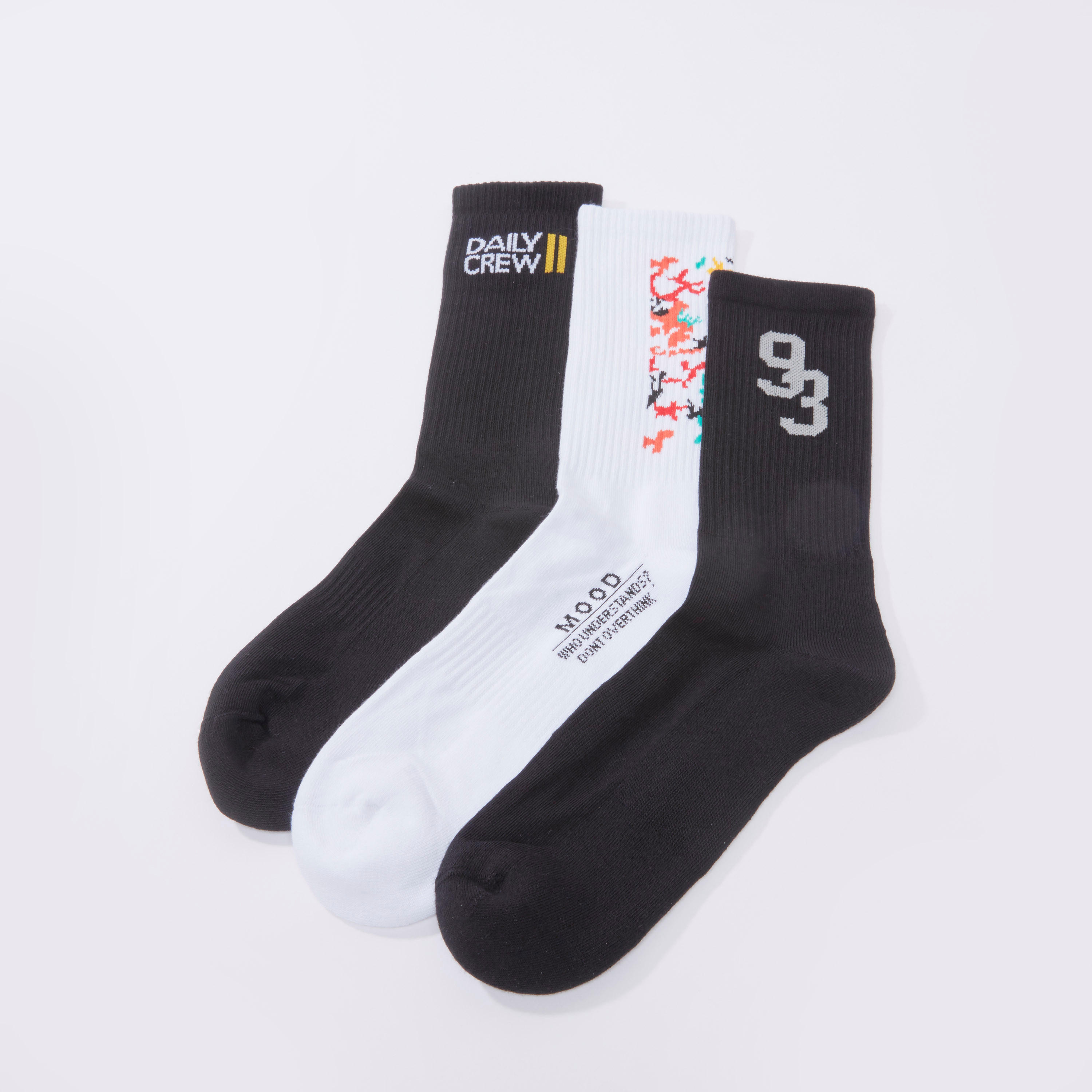 جوارب متنوعة بطول ربلة الساق بحوّاف مضلّعة - طقم من 3 أزواج-men-socks-image-1