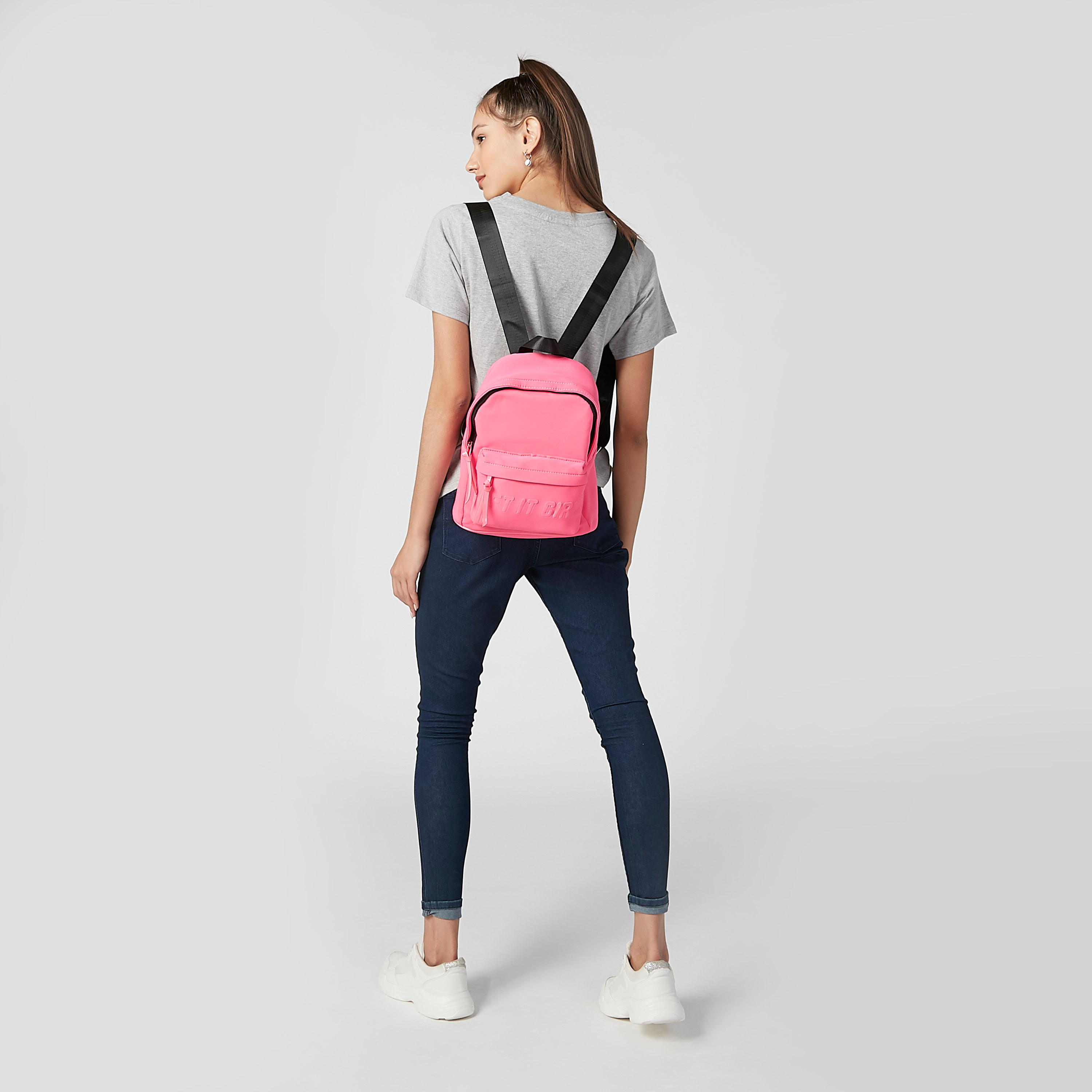Plain Backpack with Adjustable Straps and Zip Closure-women-bagsandwallets-handbags-image-2