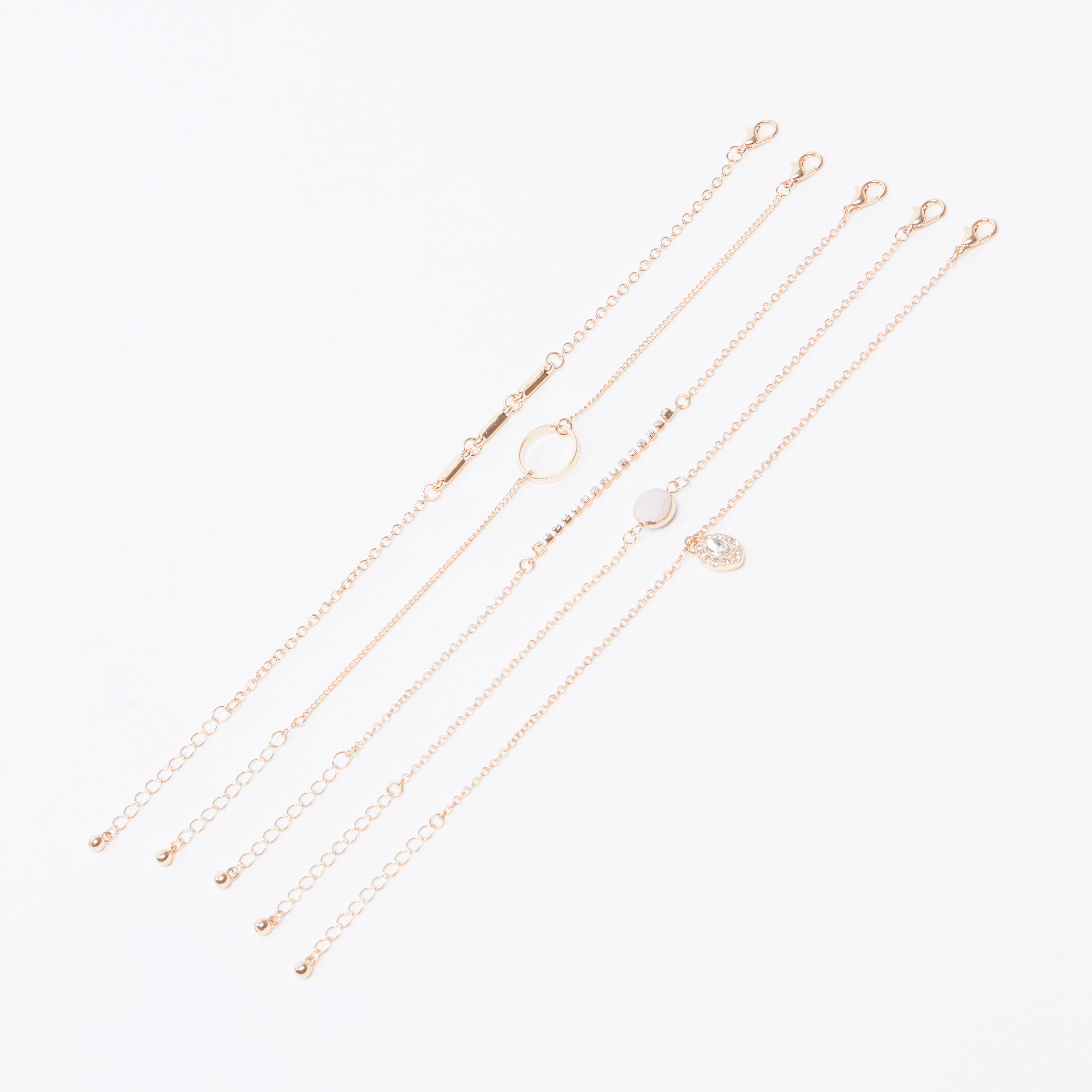 أساور مزينة بمشبك إغلاق - طقم من 5 قطع-women-watchesandjewellery-jewellery-banglesandbracelets-image-1