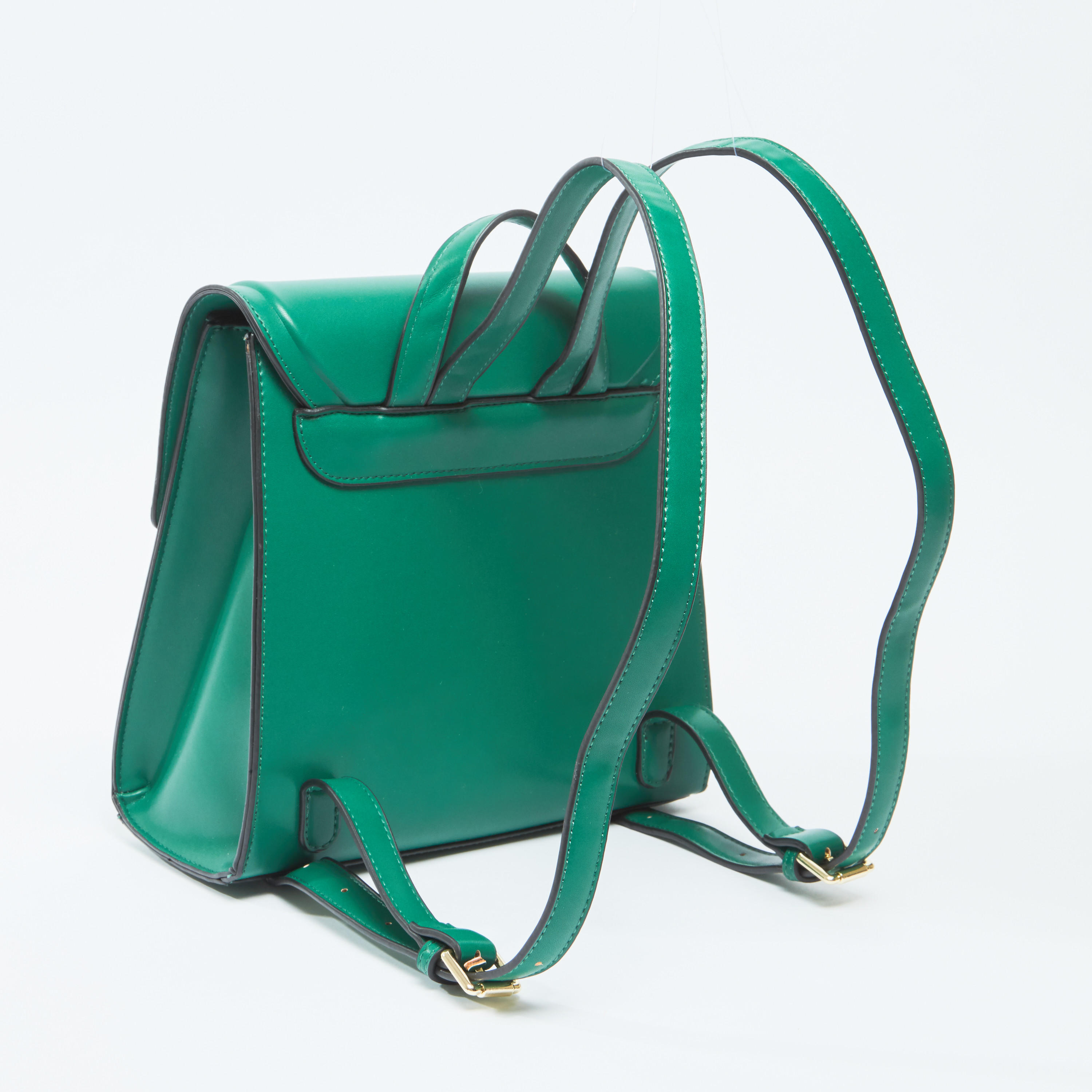 Plain Backpack with Adjustable Shoulder Straps and Flap Closure-women-bagsandwallets-handbags-image-4