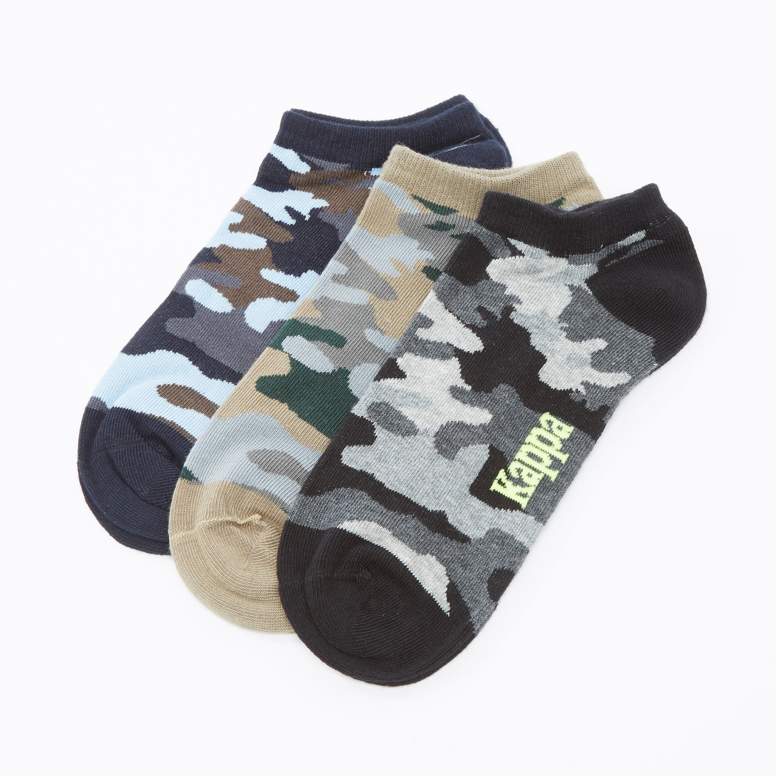 جوارب بطول الكاحل بحوّاف مطّاطية وطبعات مموّهة من كابا - طقم من 3 أزواج-men-socks-image-1