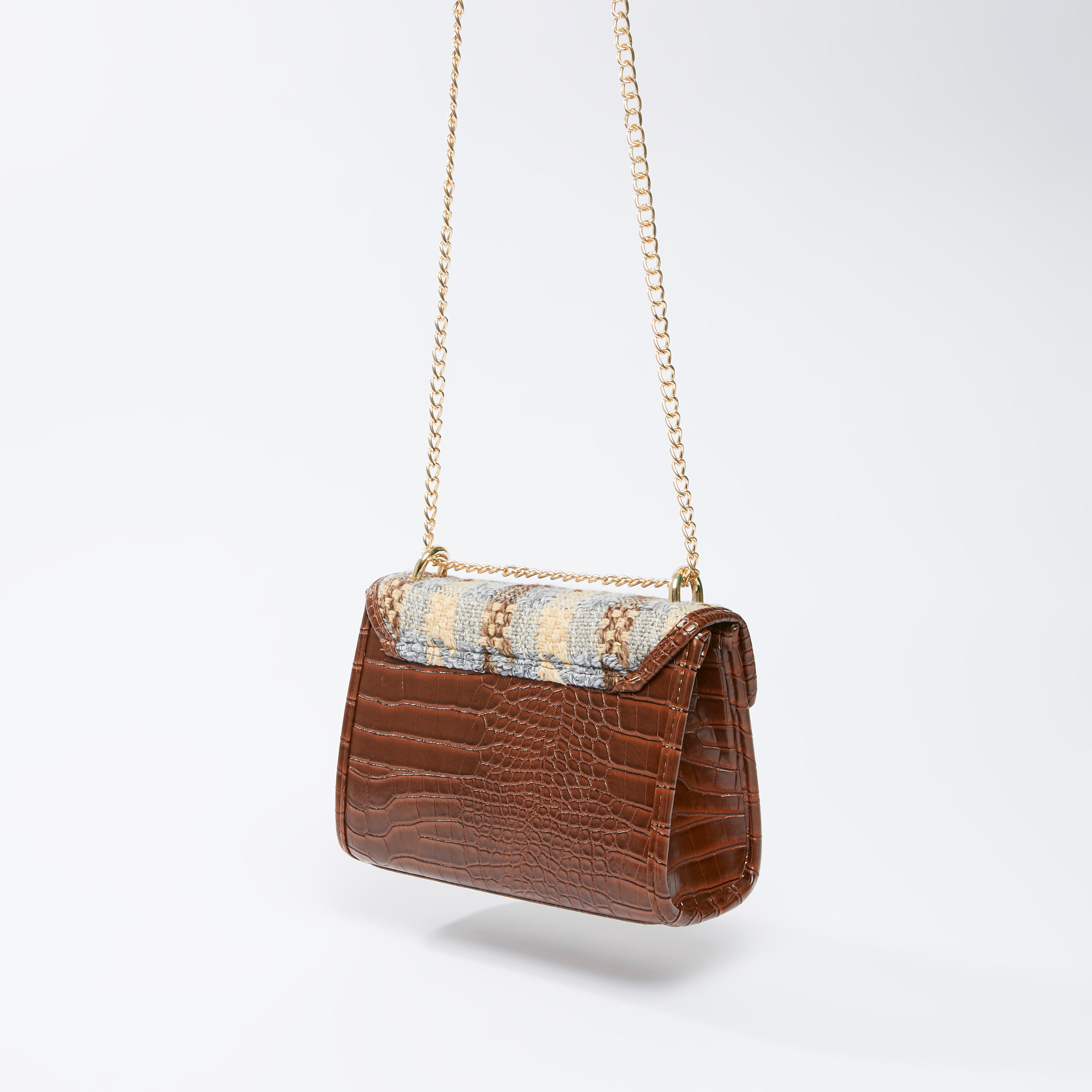 Textured Satchel Bag with Metallic Chain-women-bagsandwallets-handbags-image-2