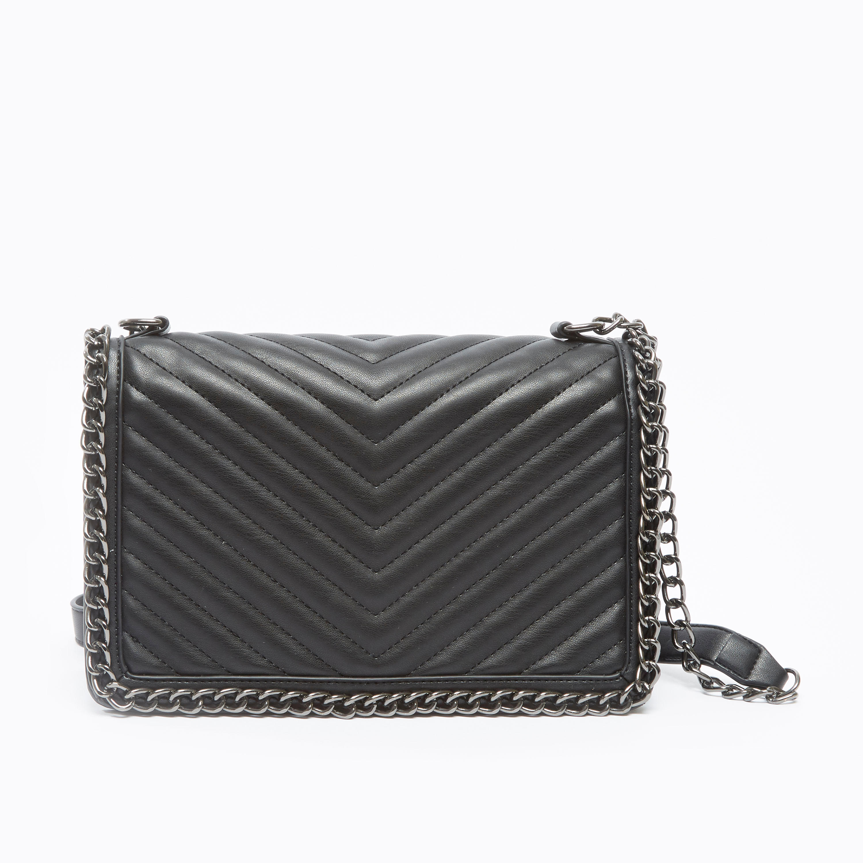 Textured Satchel Bag with Metallic Chain-women-bagsandwallets-handbags-image-1