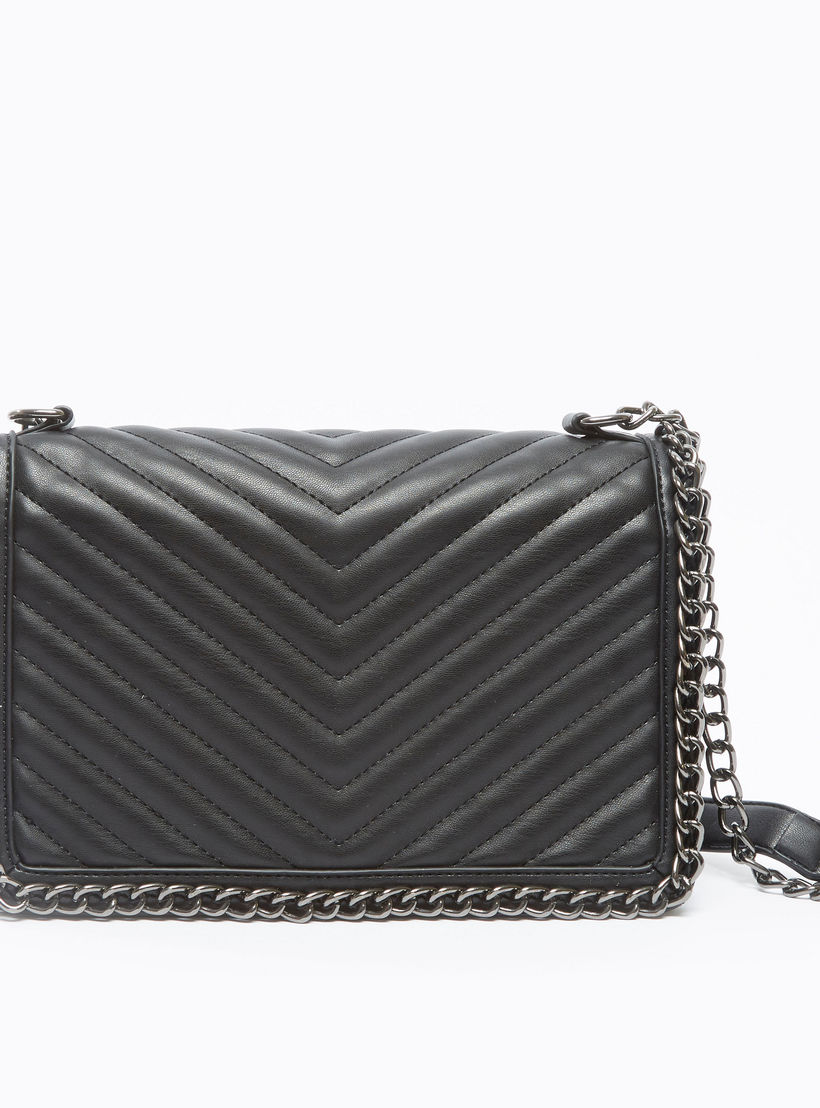 Textured Satchel Bag with Metallic Chain-women-bagsandwallets-handbags-image-1