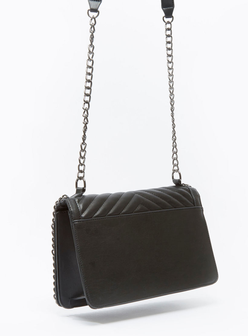 Textured Satchel Bag with Metallic Chain-women-bagsandwallets-handbags-image-3
