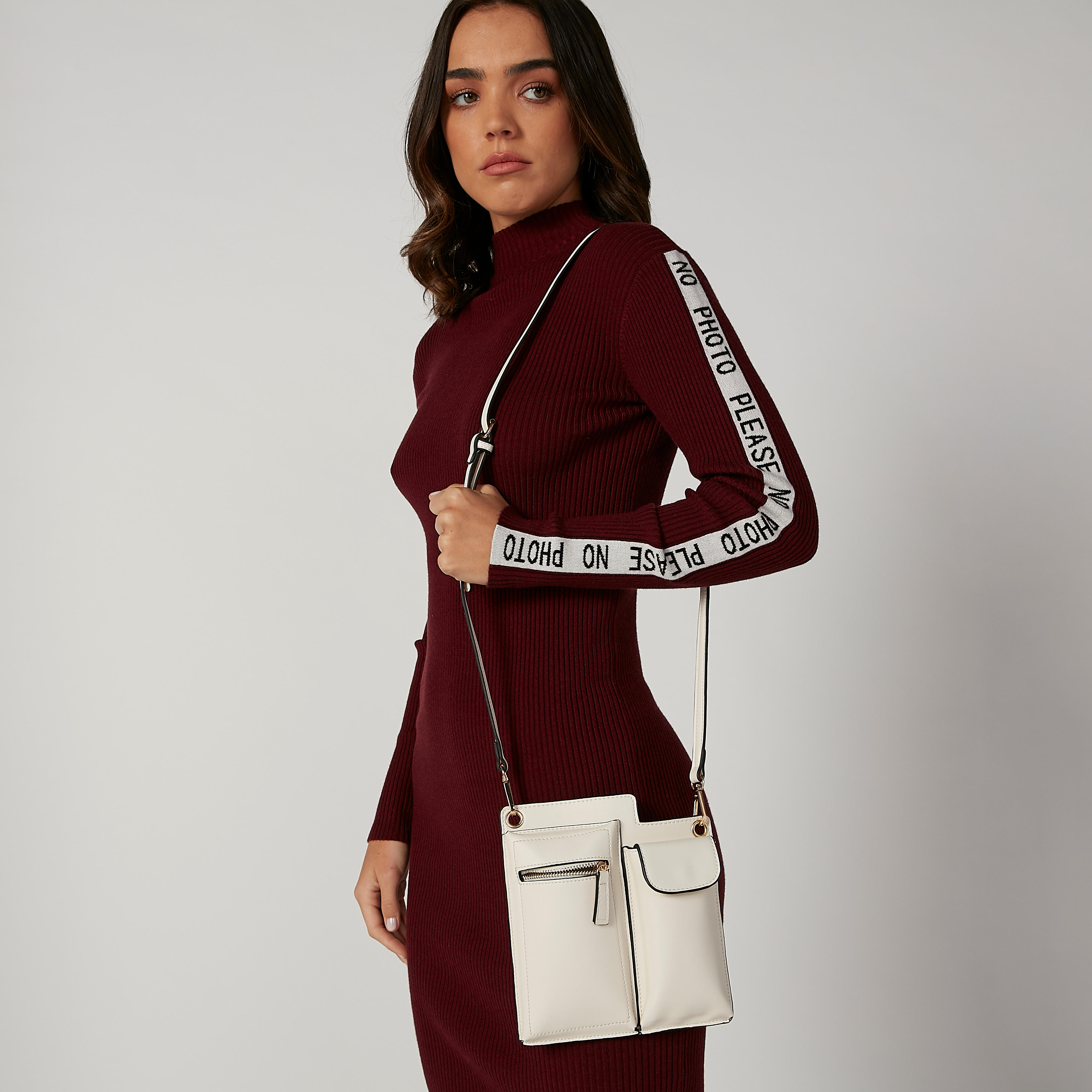 Plain Crossbody Bag with Adjustable Strap and Zip Closure-women-bagsandwallets-handbags-image-2