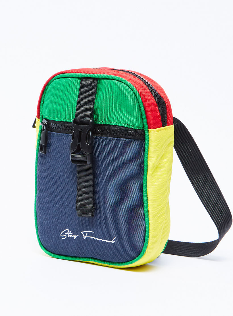 Colour Block Messenger Bag with Adjustable Strap and Zip Closure-men-bags-image-1