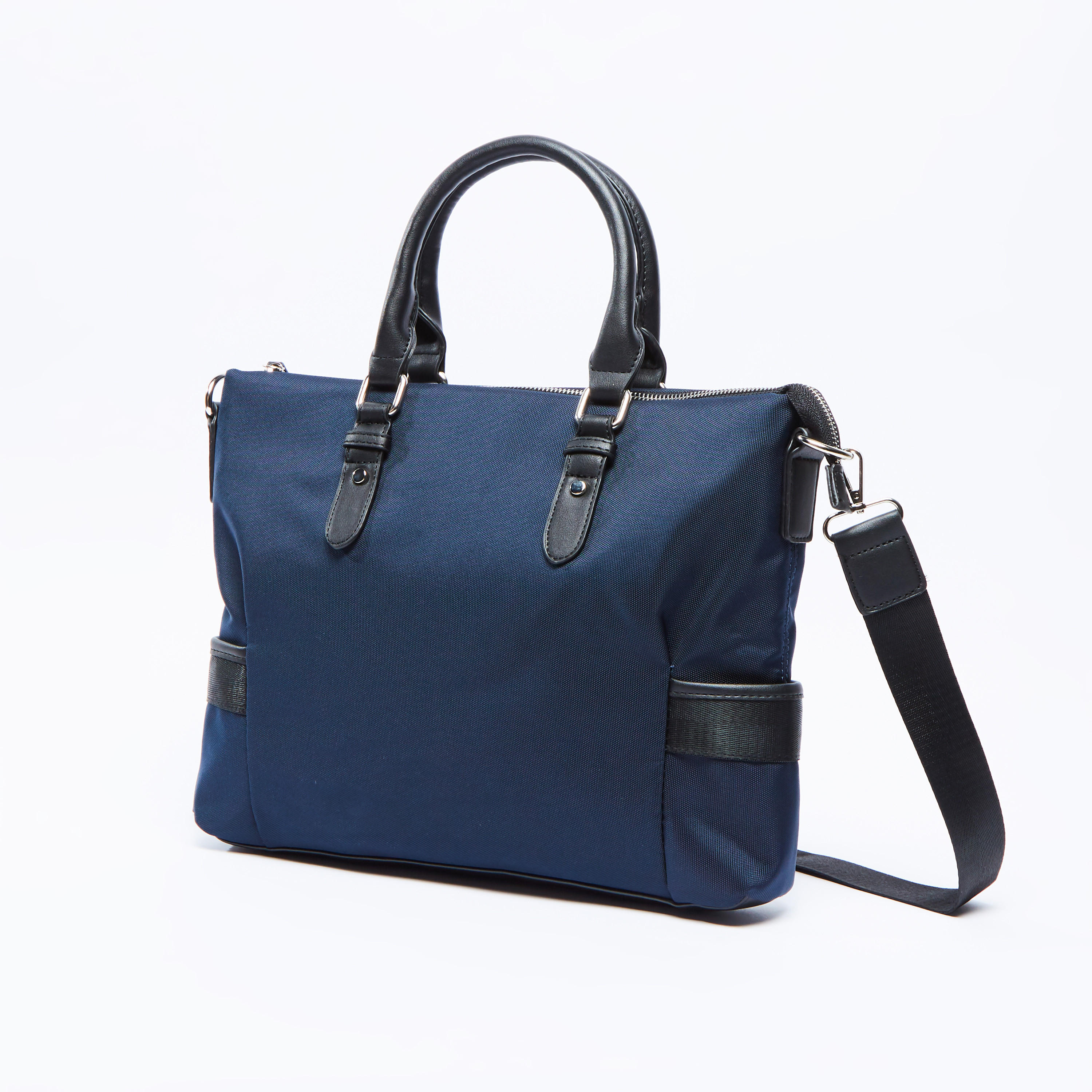 Plain Laptop Bag with Adjustable Strap and Twin Handles-men-bags-image-1