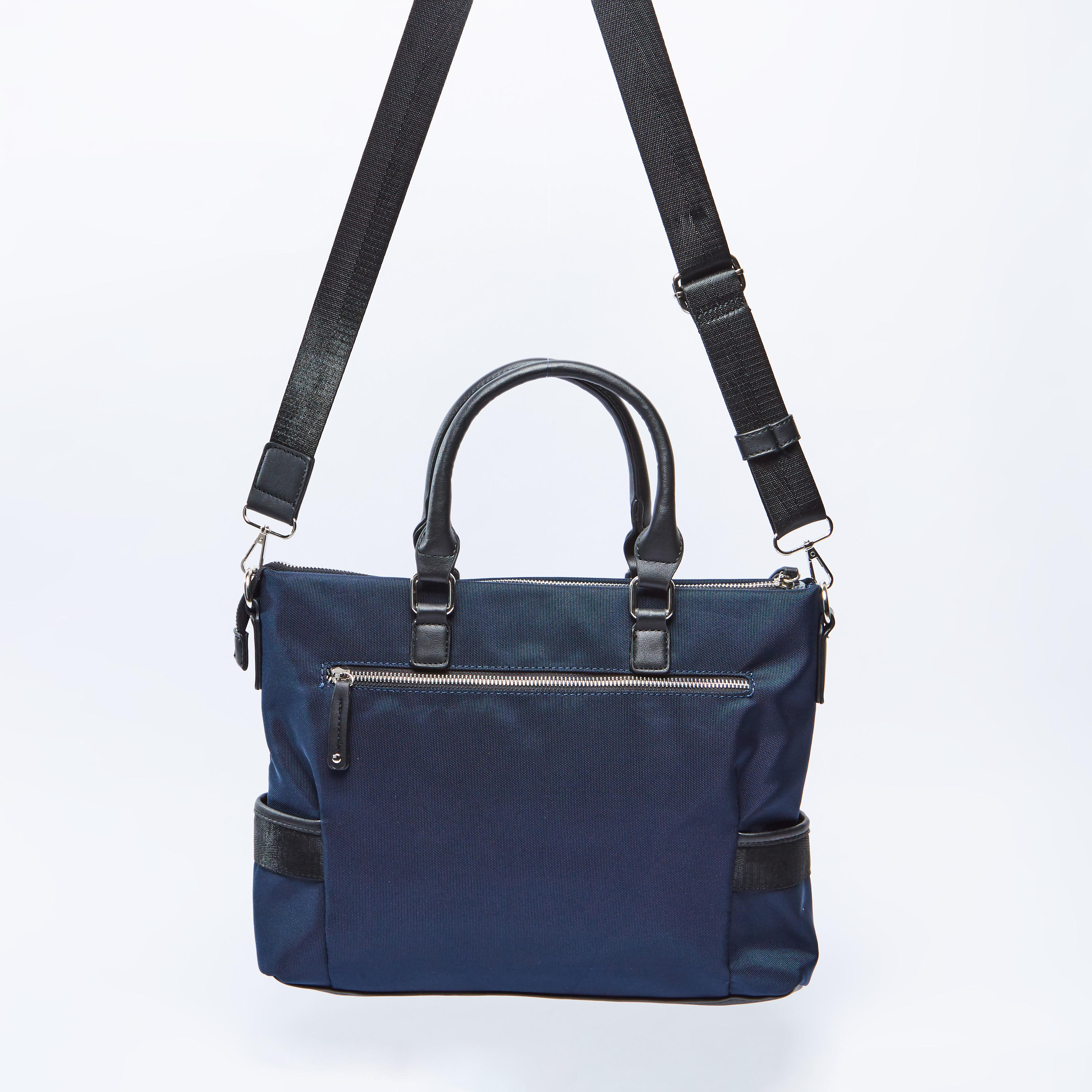 Plain Laptop Bag with Adjustable Strap and Twin Handles-men-bags-image-3