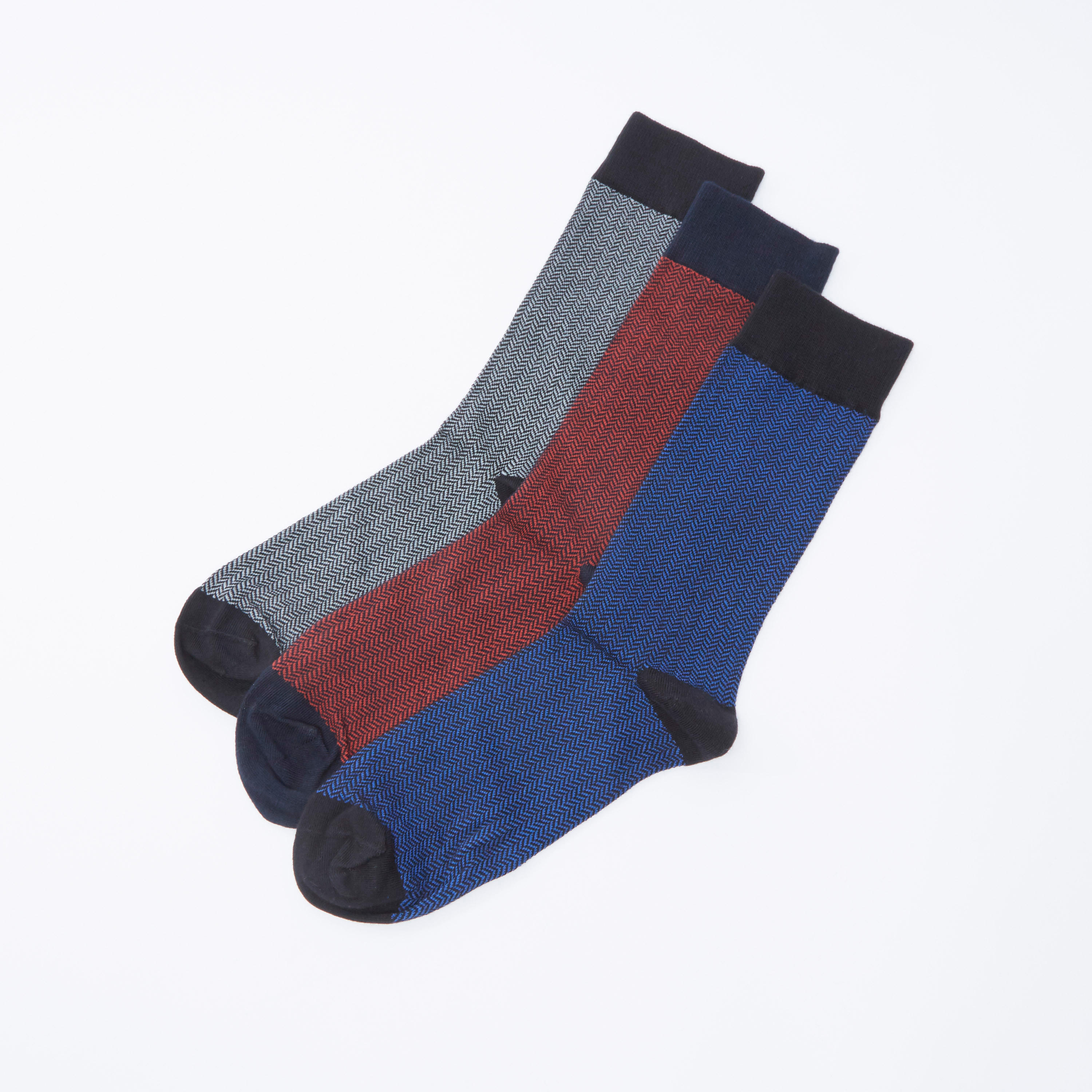 Set of 3 - Textured Crew Length Socks with Cuffed Hem-men-socks-image-1
