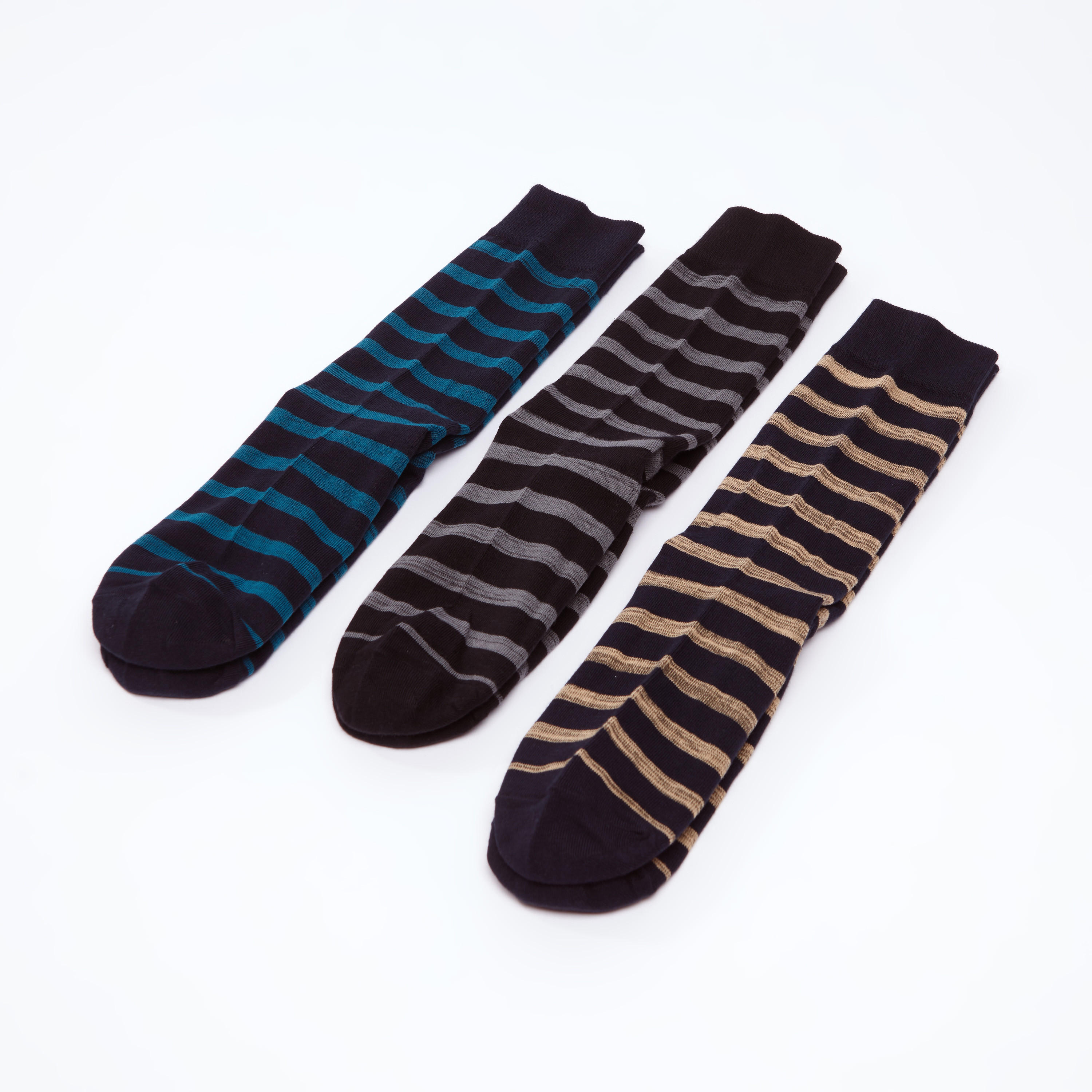 جوارب مقلّمة بطول ربلة الساق بحواف مضلّعة - طقم من 3 أزواج-men-socks-image-3