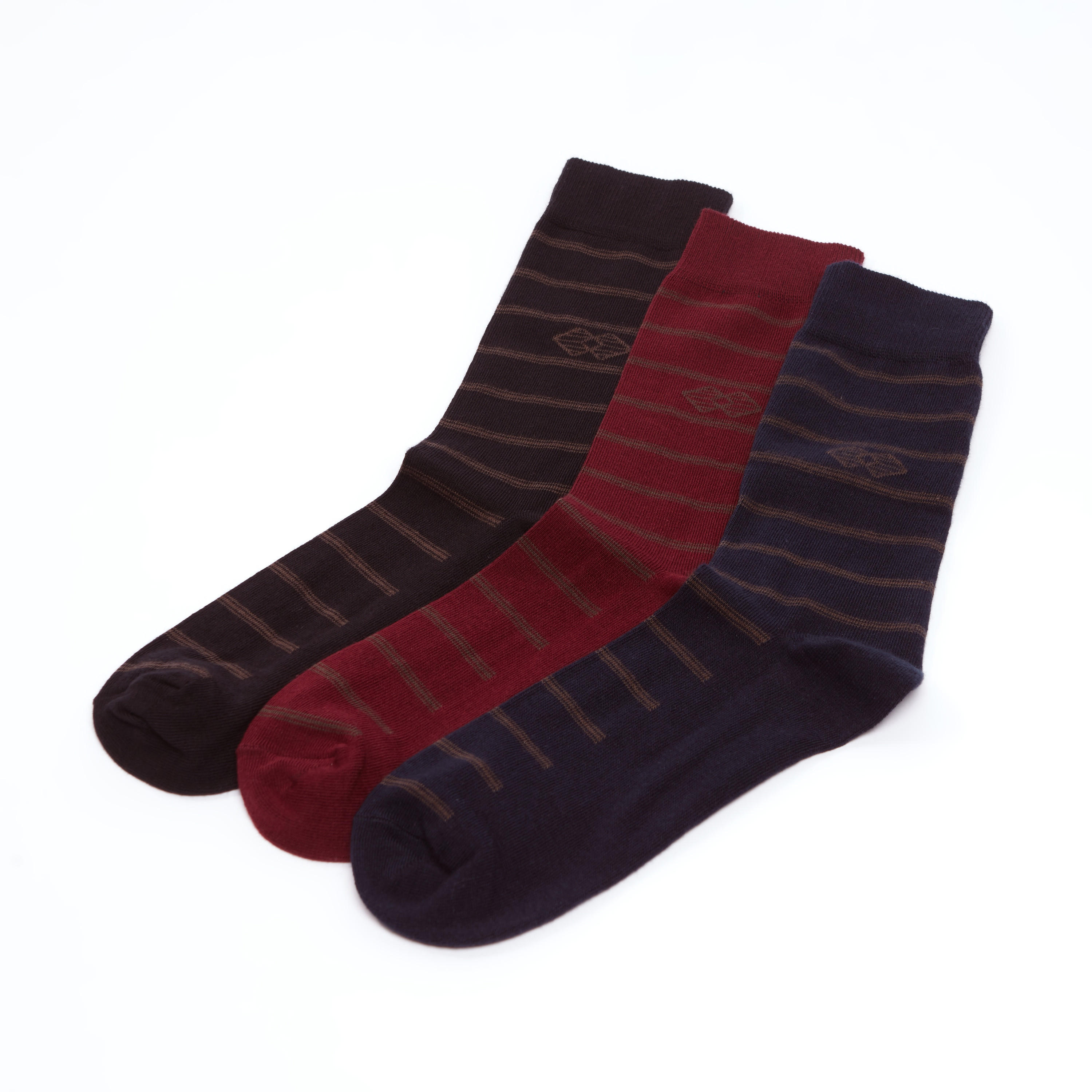 جوارب مقلّمة بطول ربلة الساق بحواف مضلّعة - طقم من 3 أزواج-men-socks-image-1