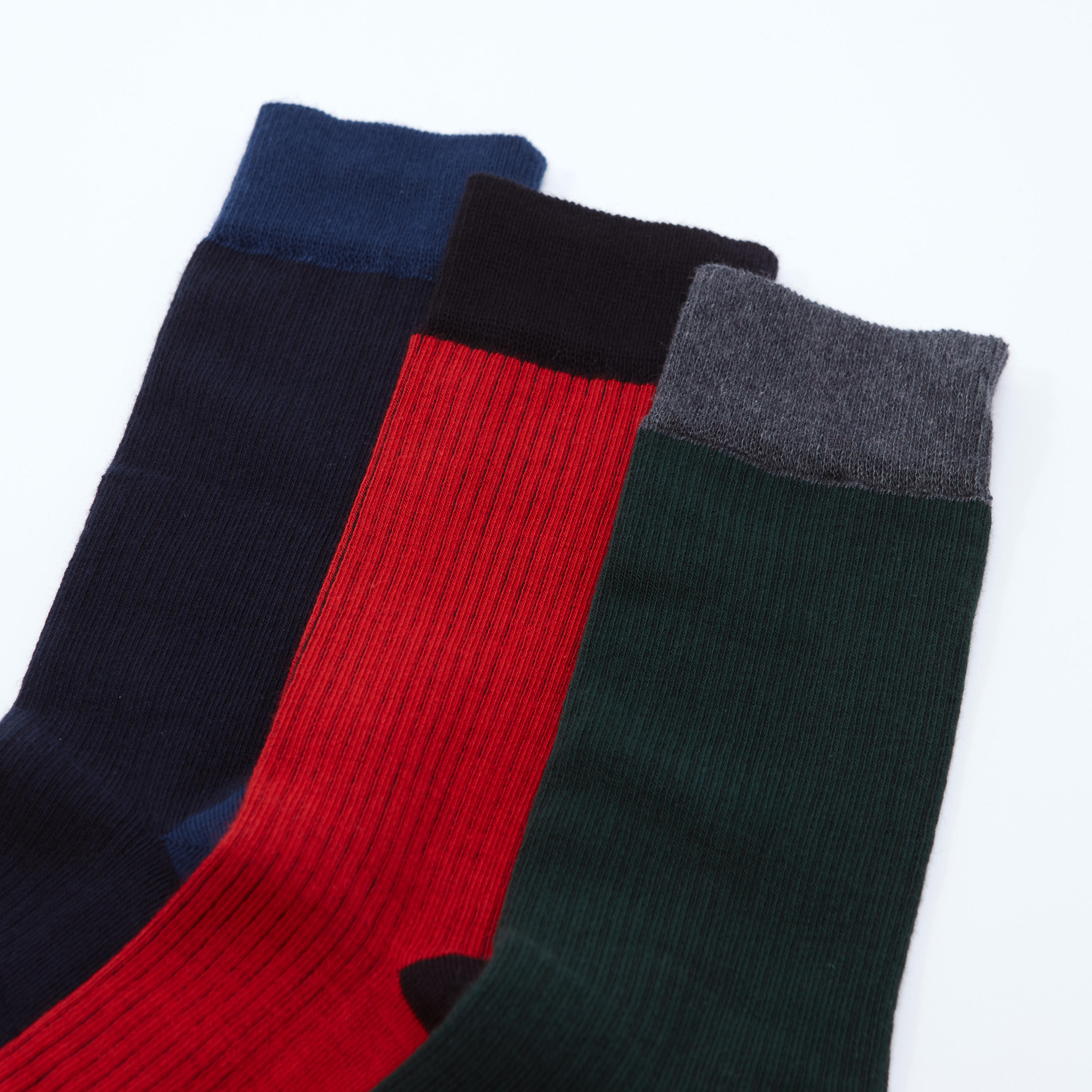 جوارب سادة بطول ربلة الساق بحواف مضلّعة - طقم من 3 أزواج-men-socks-image-3