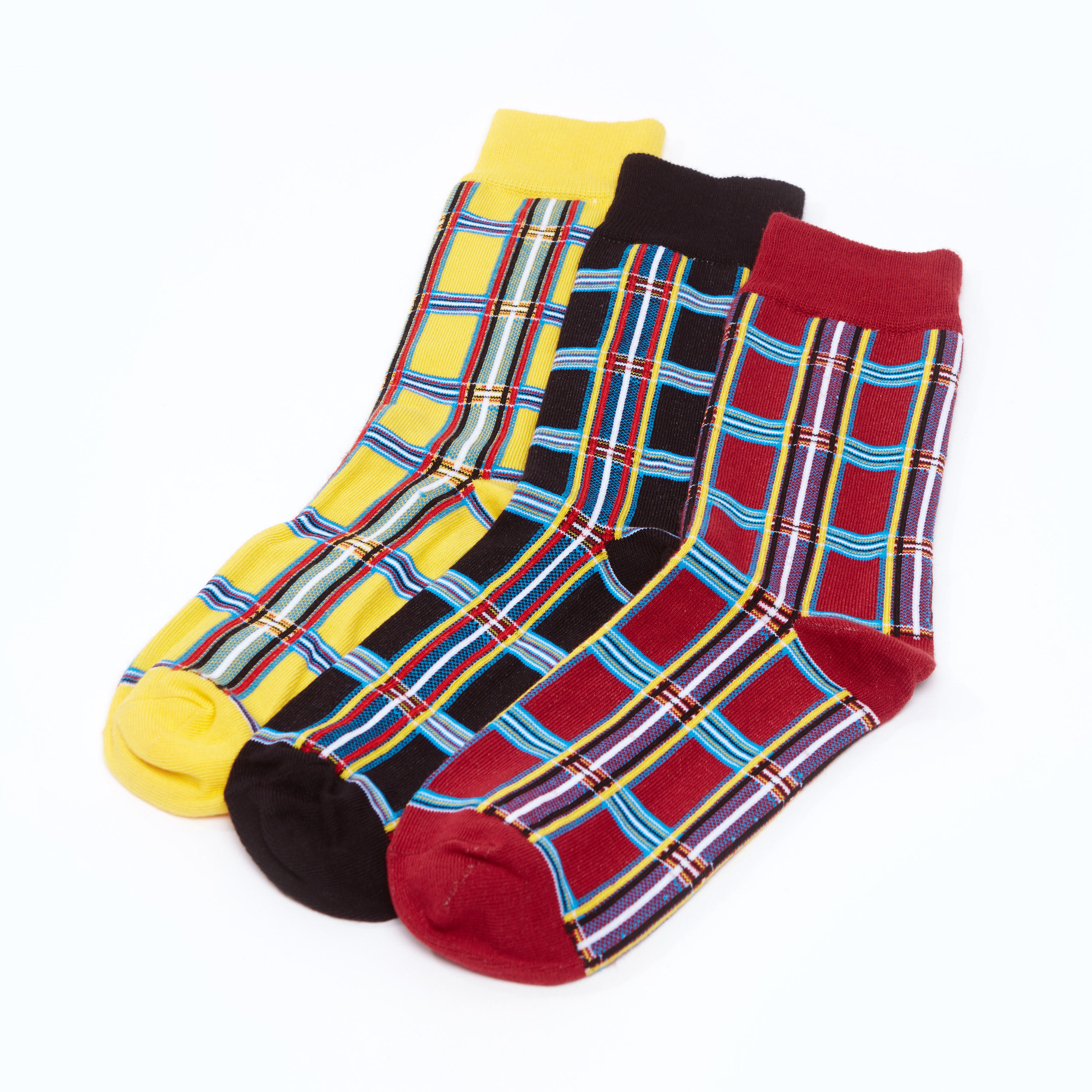 جوارب كاروهات بأساور مضلّعة - طقم من 3 أزواج-men-socks-image-1