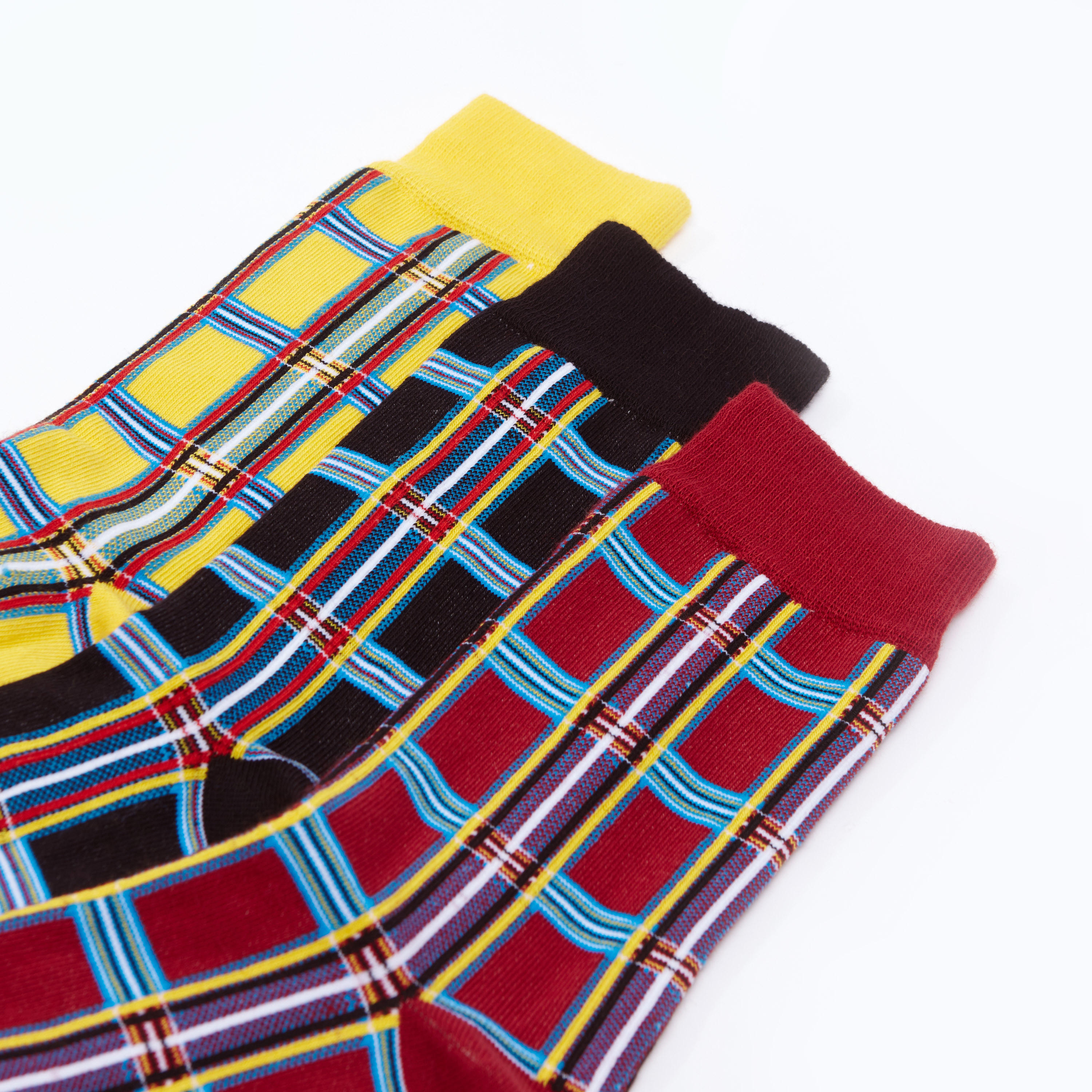جوارب كاروهات بأساور مضلّعة - طقم من 3 أزواج-men-socks-image-2