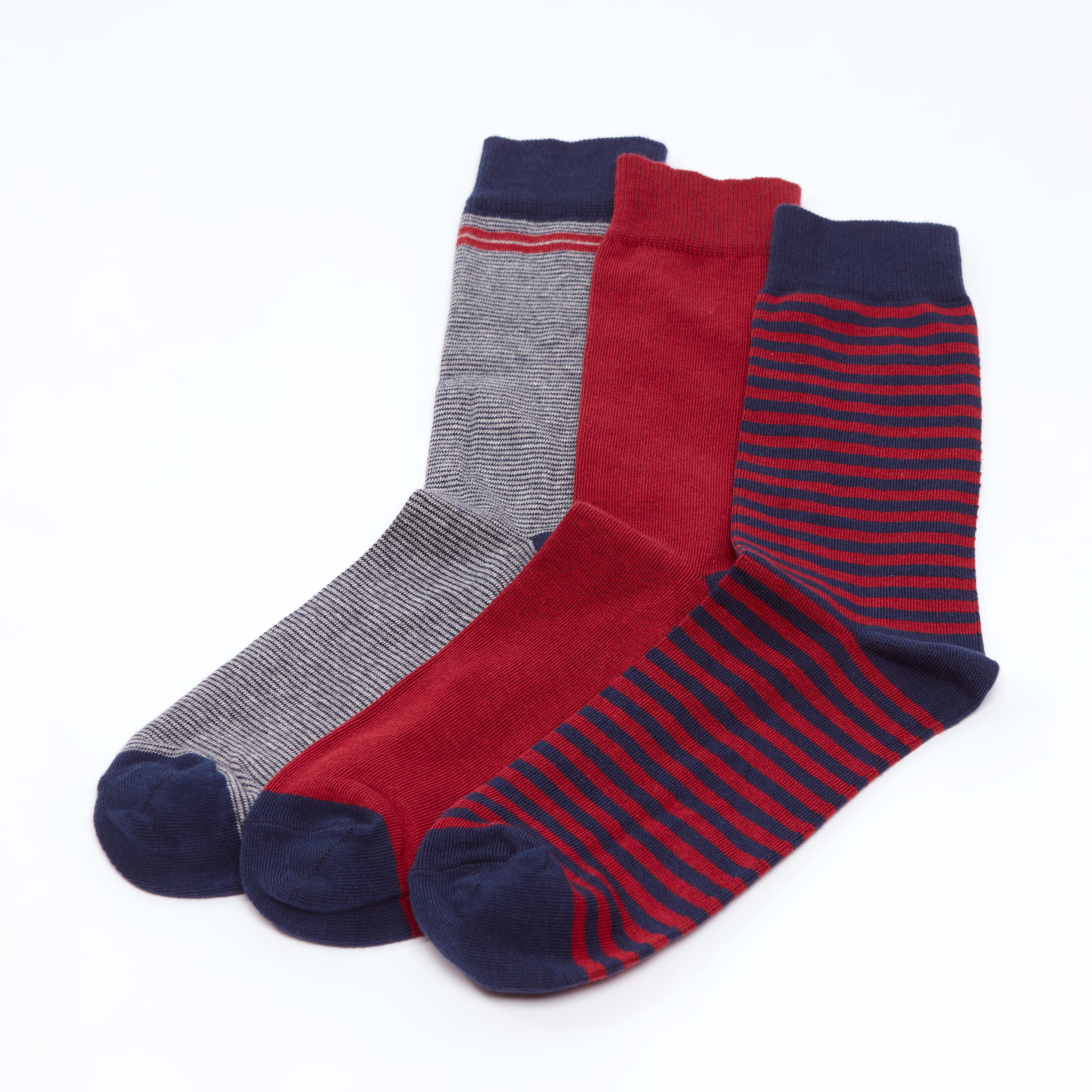 جوارب متنوعة بطول ربلة الساق بحوّاف مضلّعة - طقم من 3 أزواج-men-socks-image-1