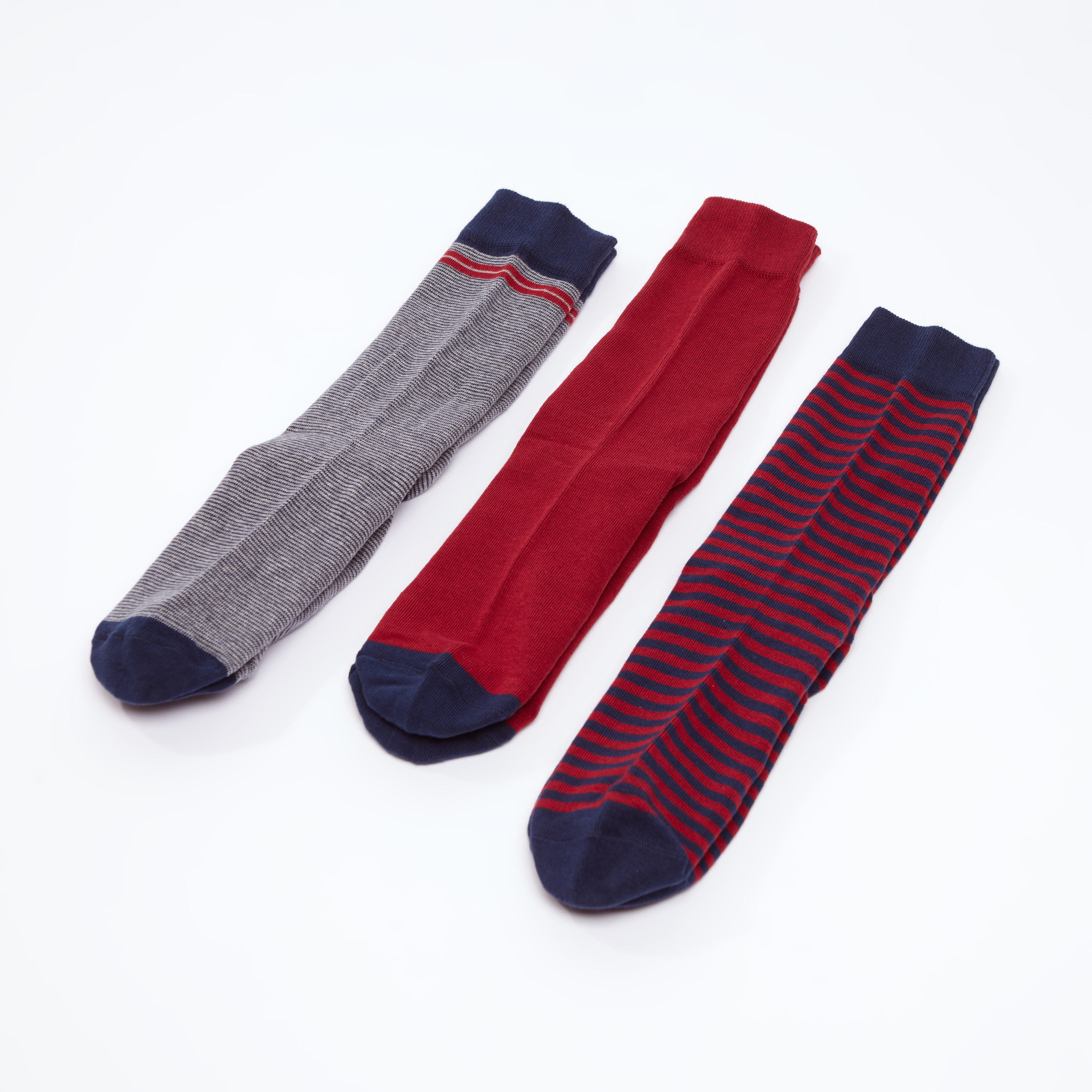 جوارب متنوعة بطول ربلة الساق بحوّاف مضلّعة - طقم من 3 أزواج-men-socks-image-3